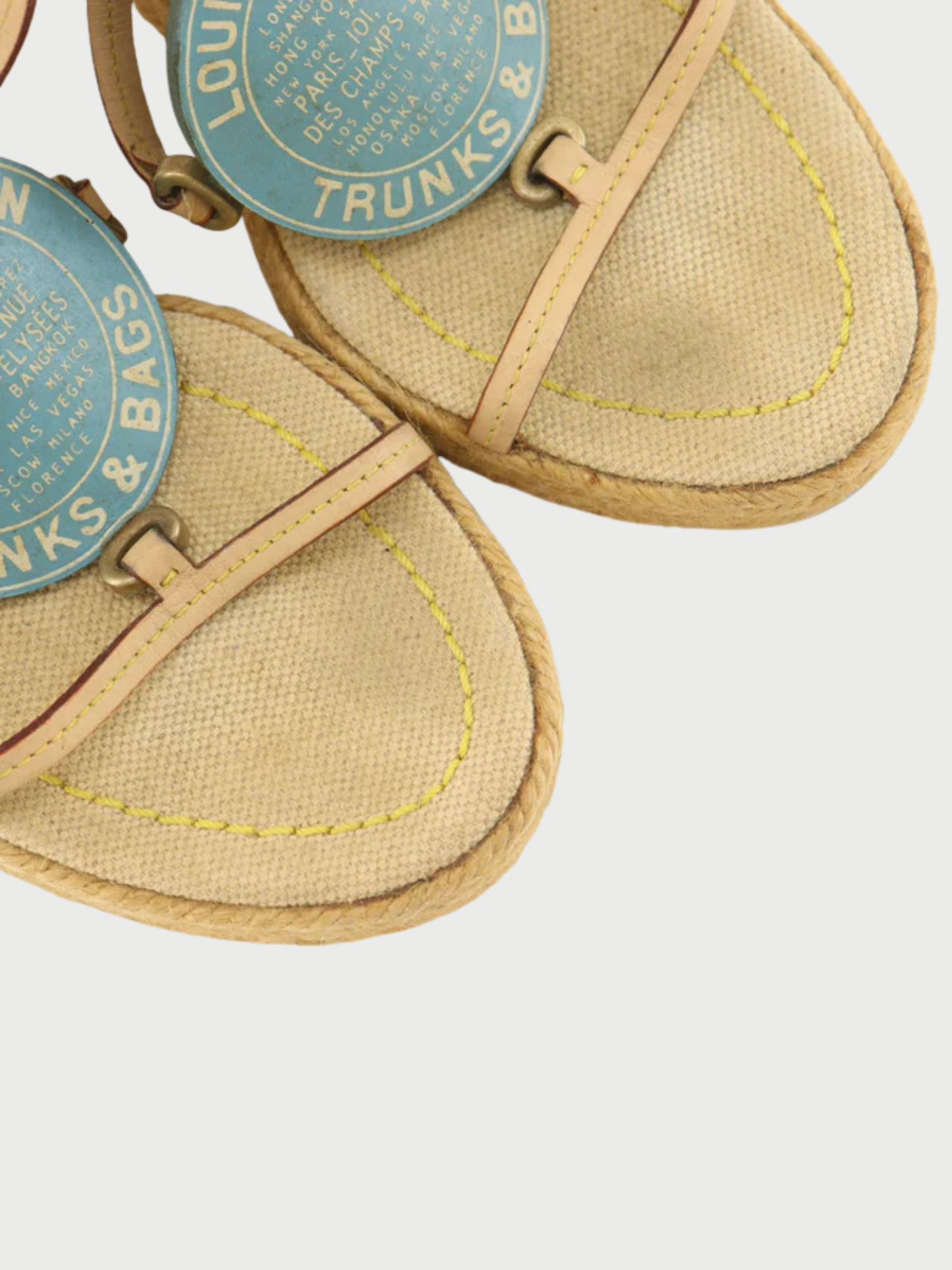 Louis Vuitton 2000s Beige Hemp Trunks & Bag Wedge Sandals