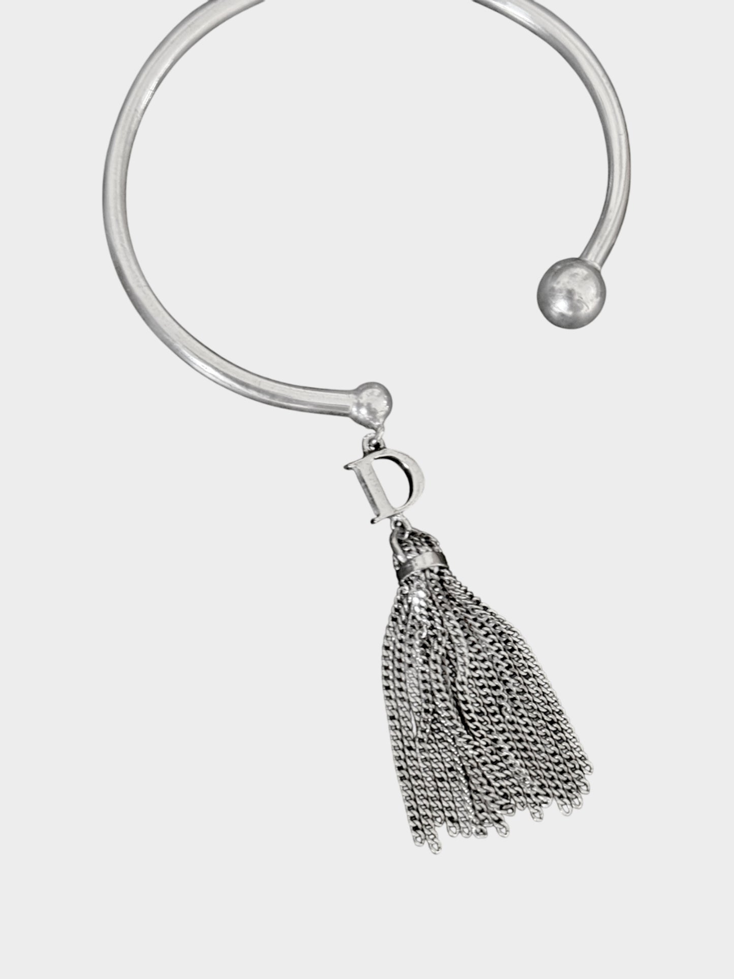Christian Dior 2000s Silver Bangle Bracelet with Logo Tassel Charm