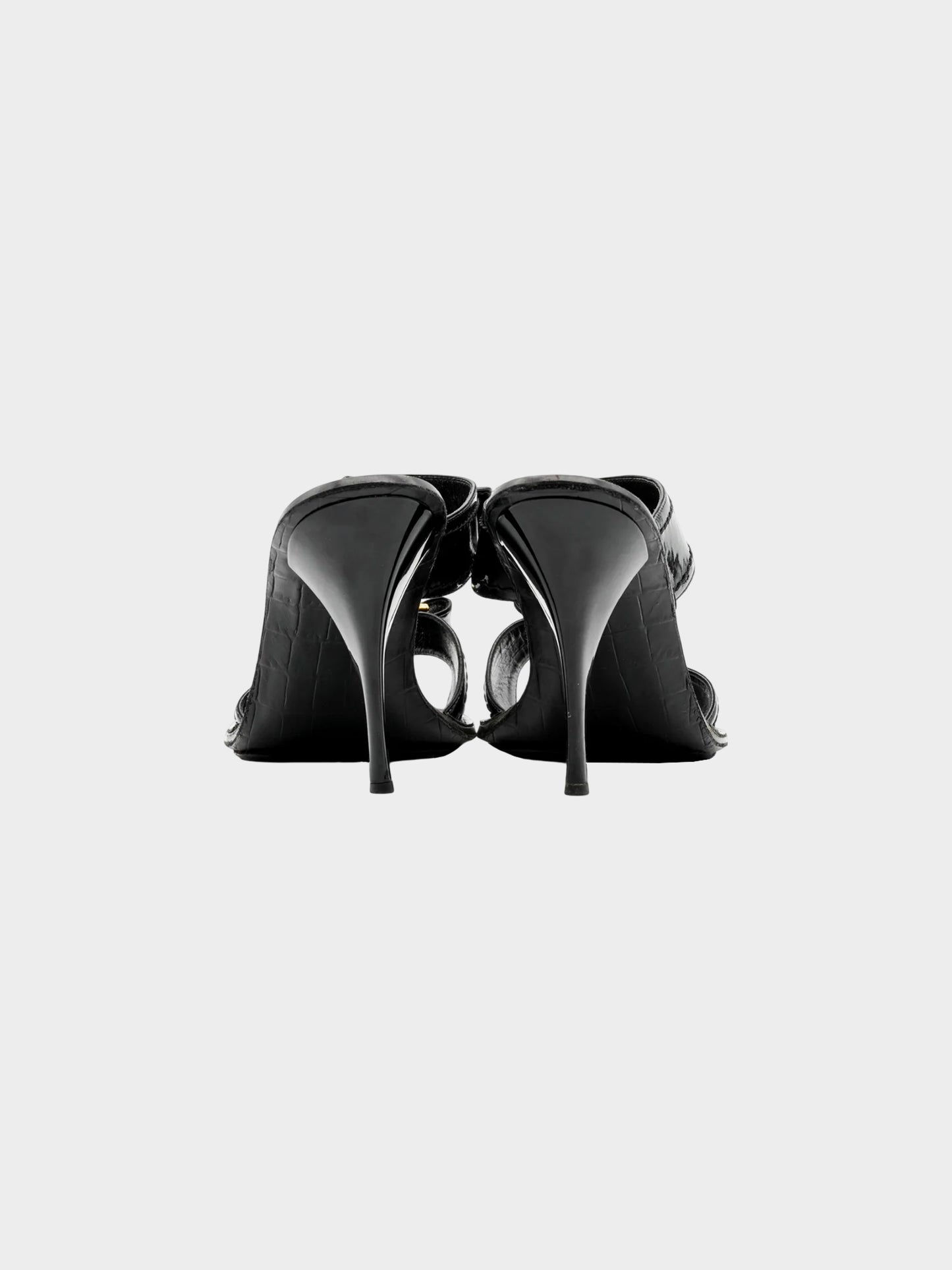 Louis Vuitton SS 2006 Runway Black Croc Patent Leather Heeled Mules
