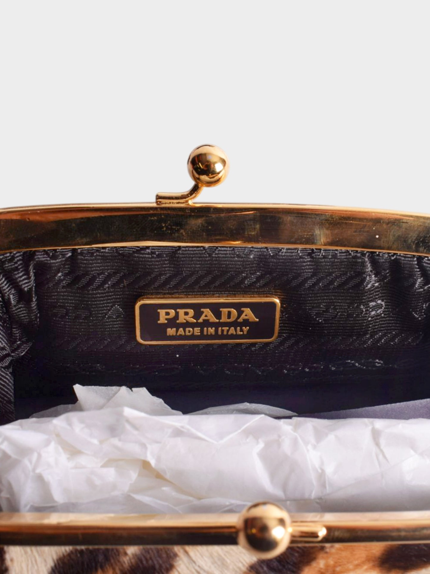 Prada 2000s Leopard Print Pony Hair Kiss Lock Purse