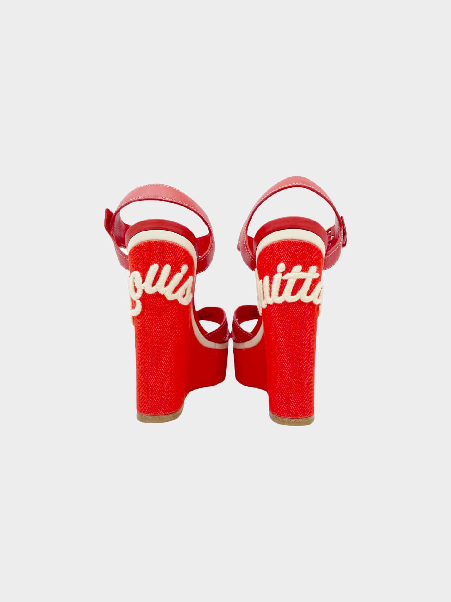 Louis Vuitton 2016 Red Waterfall Wedge Sandals