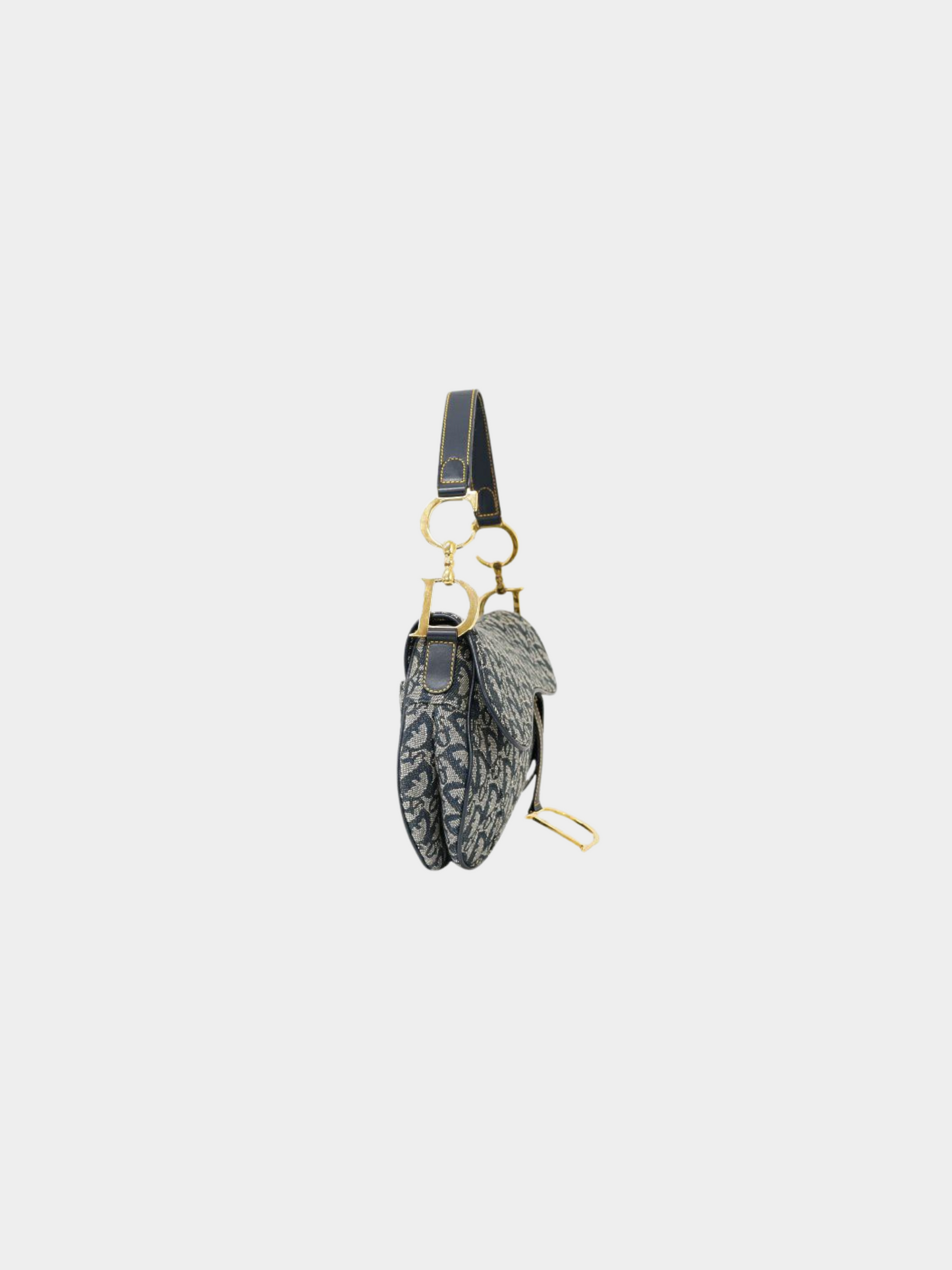 Christian Dior 2000s Navy Canvas Trotter Saddle Bag