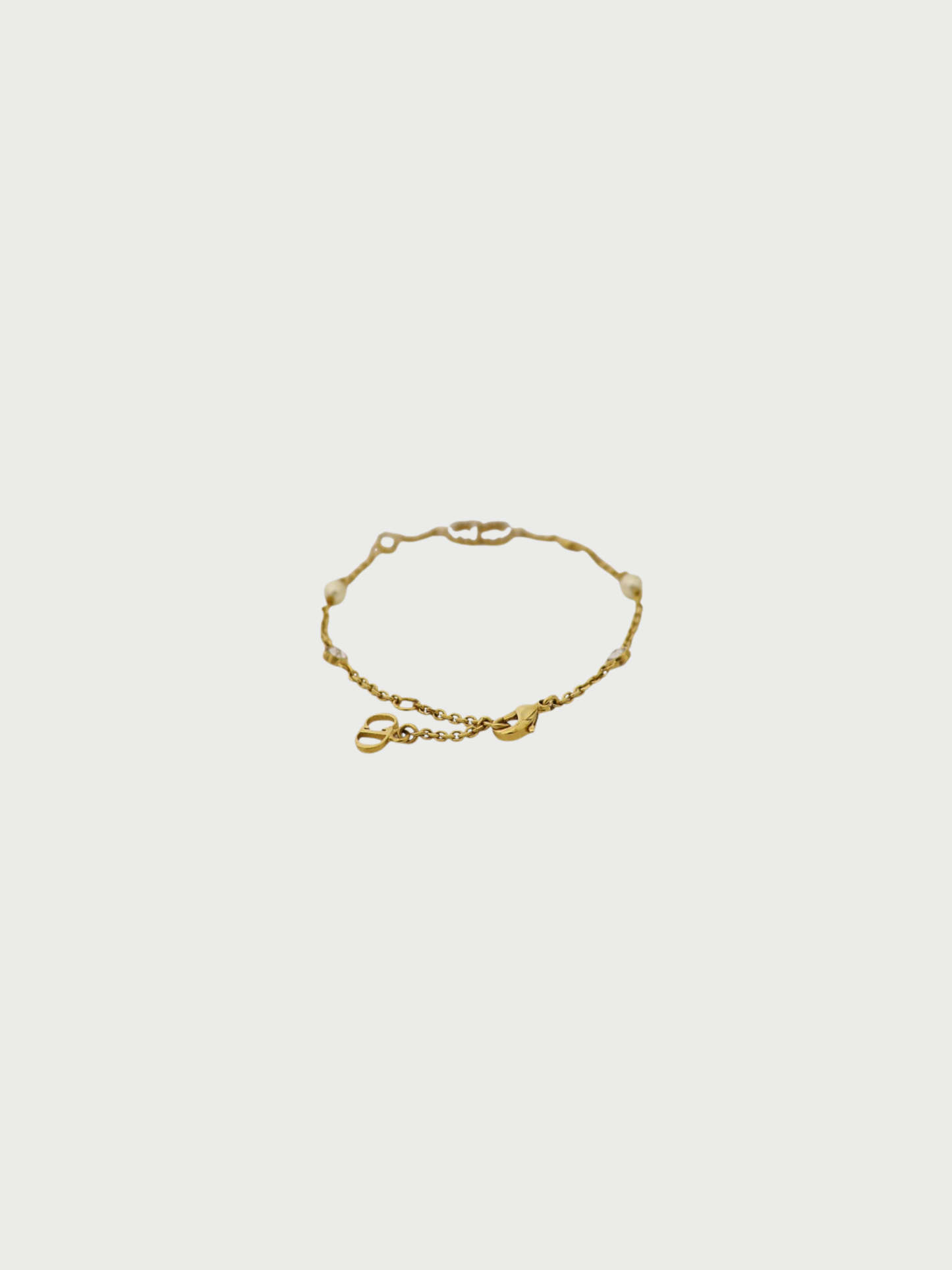 Christian Dior 2020s Gold Plated Metal Pearl Rhinestone Clair D Lune Bracelet