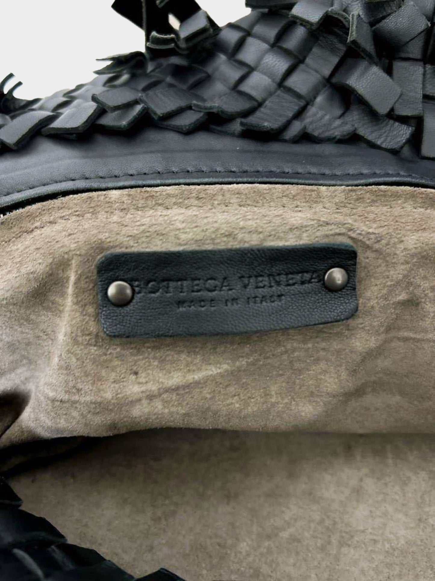 Bottega Veneta 2011 Black Lido Patchwork Fringe Intrecciato Nappa Tote