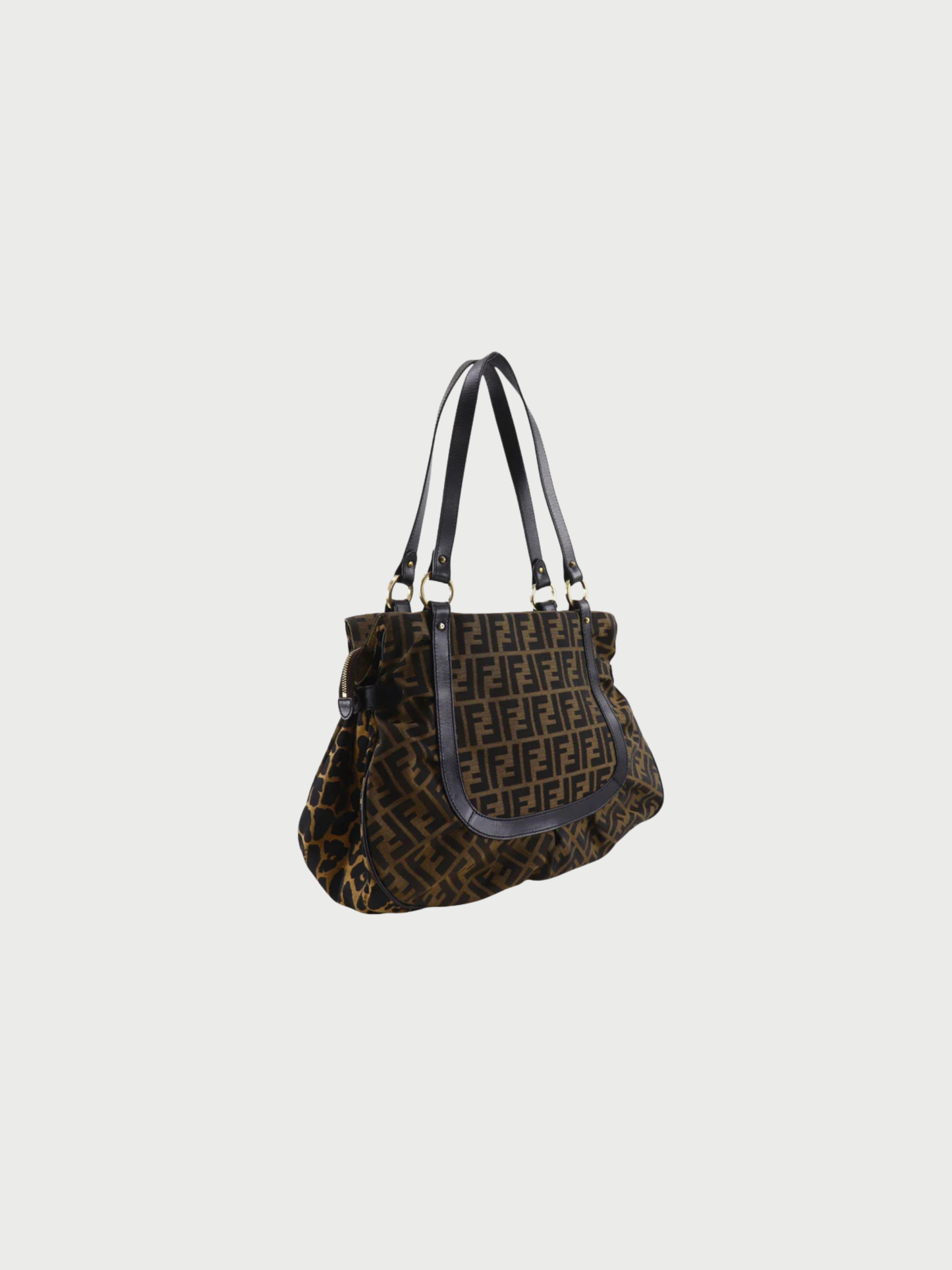 Fendi 2000s Brown Zucca Leopard Nylon Canvas Tote Bag