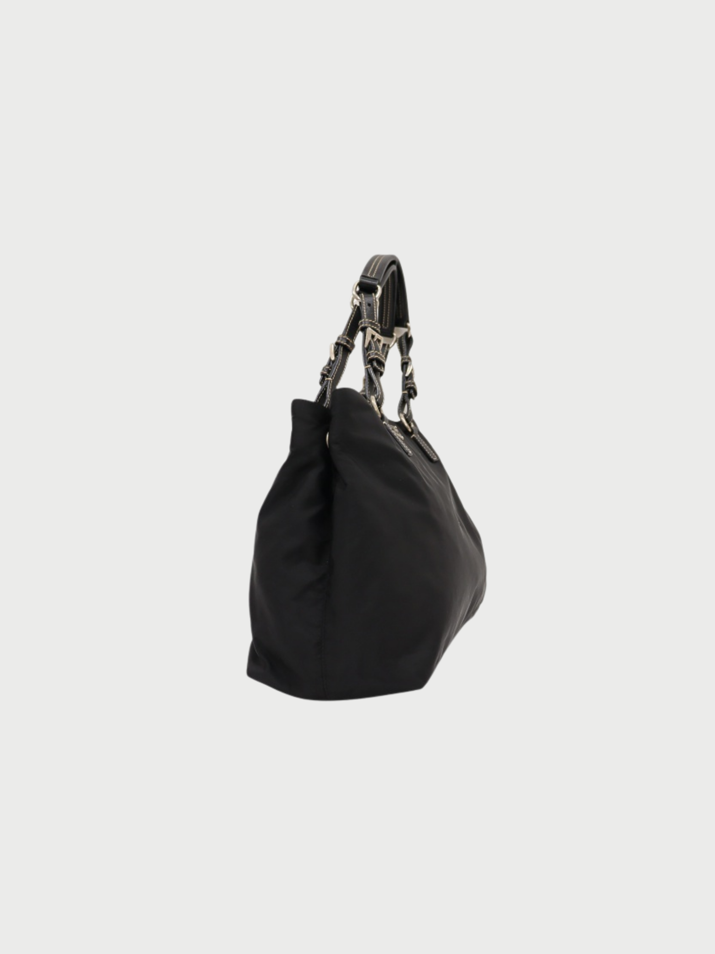 Prada 2000s Black Nylon Leather Triangle Logo Tote Bag