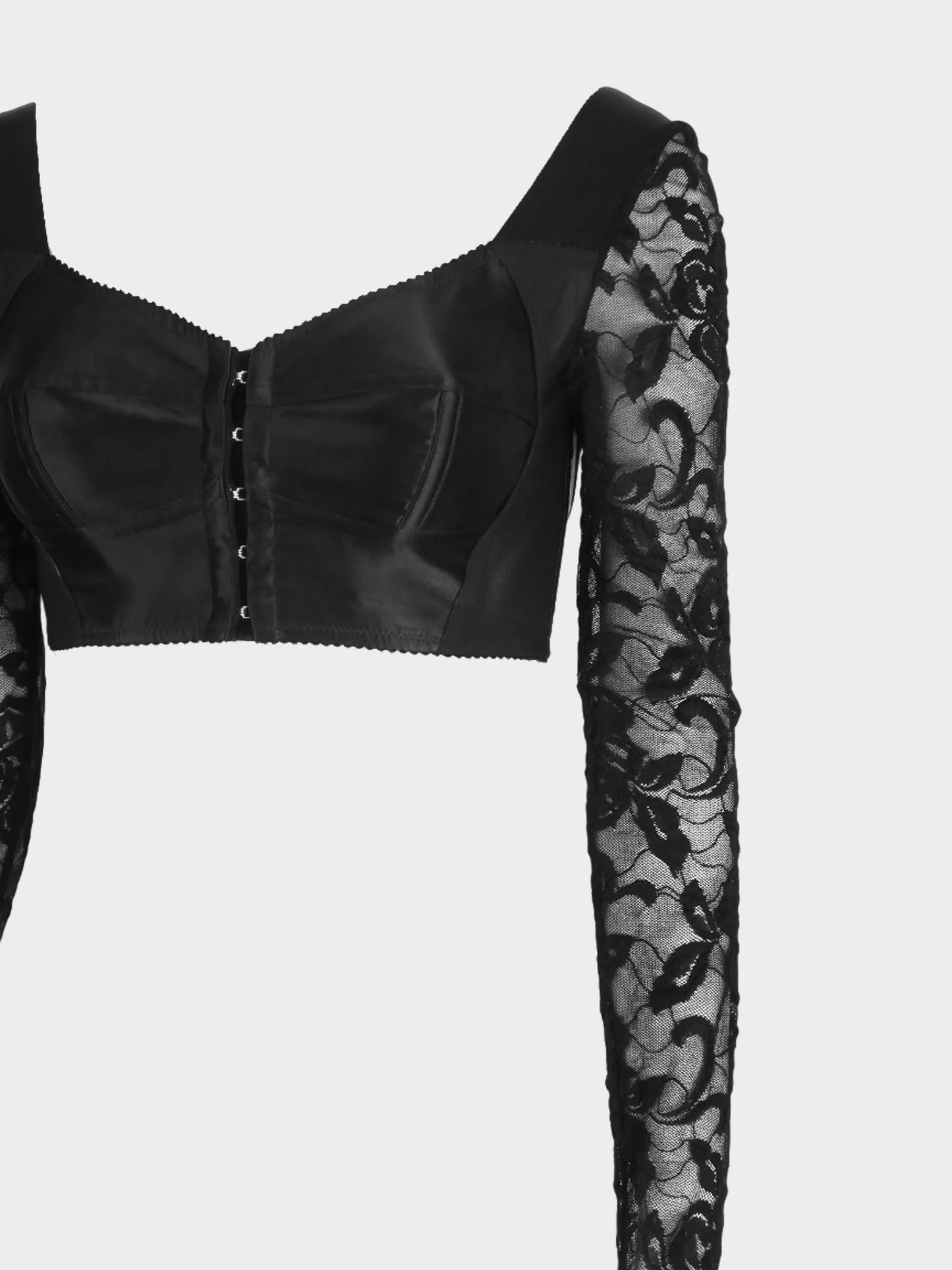 Dolce and Gabbana 2010s Black Lace and Satin Long Sleeve Bustier Top