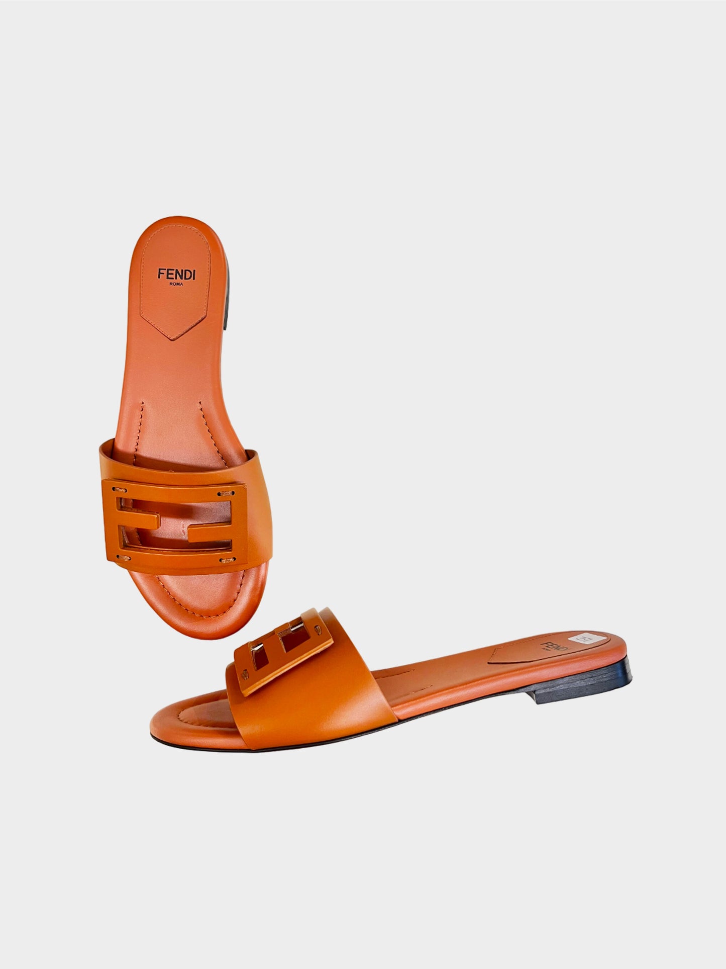 Fendi 2021 Brown Baguette Leather Slides