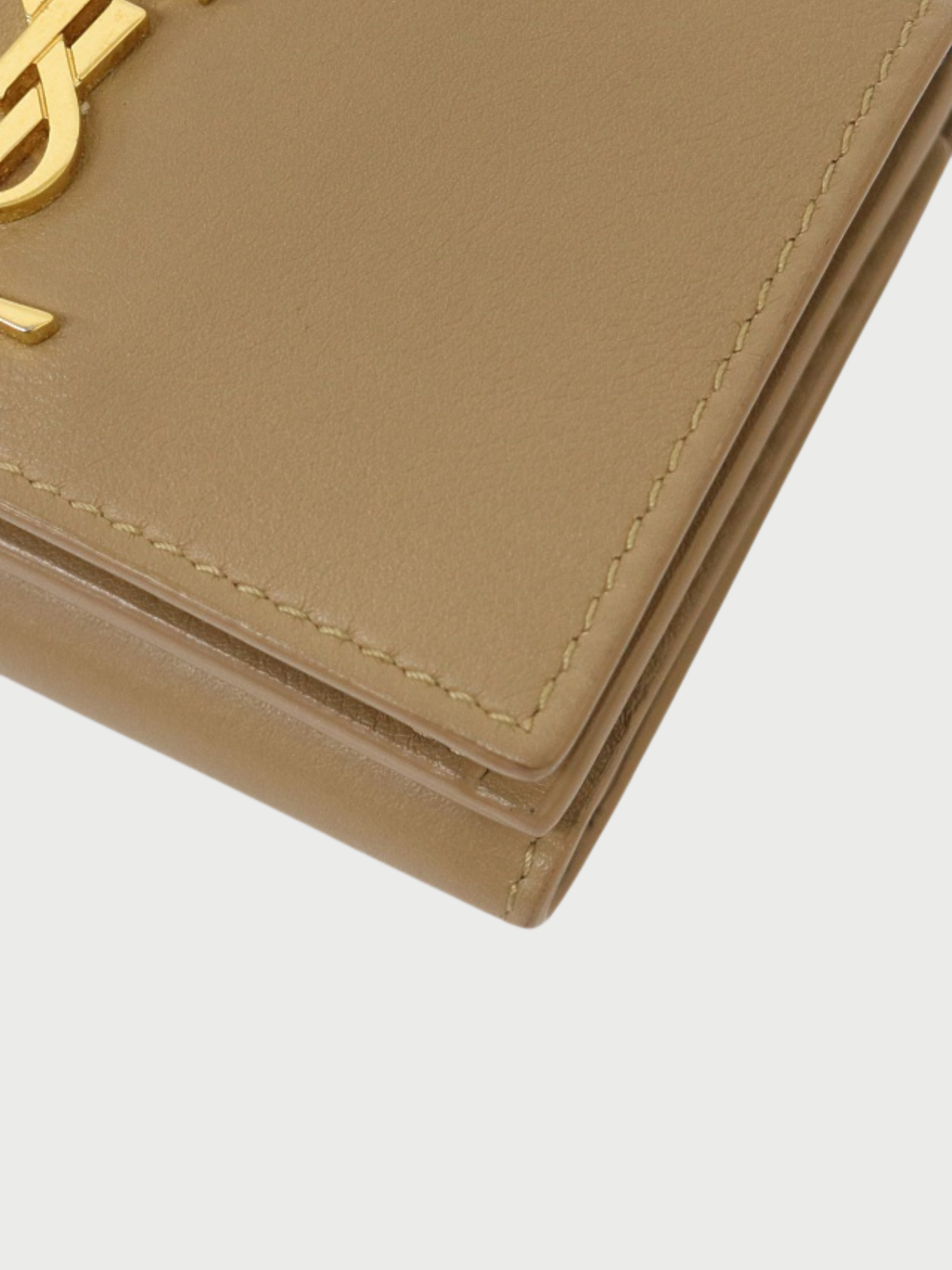 Yves Saint Laurent 2020s Beige Leather Logo Compact Wallet