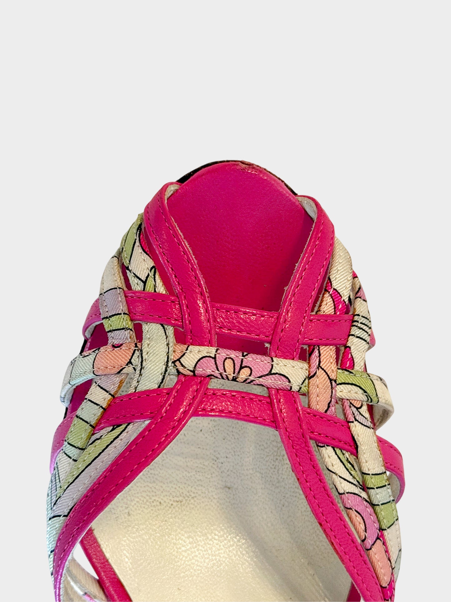 Emilio Pucci 2000s Pink Floral Ankle Wrap Strappy Heels
