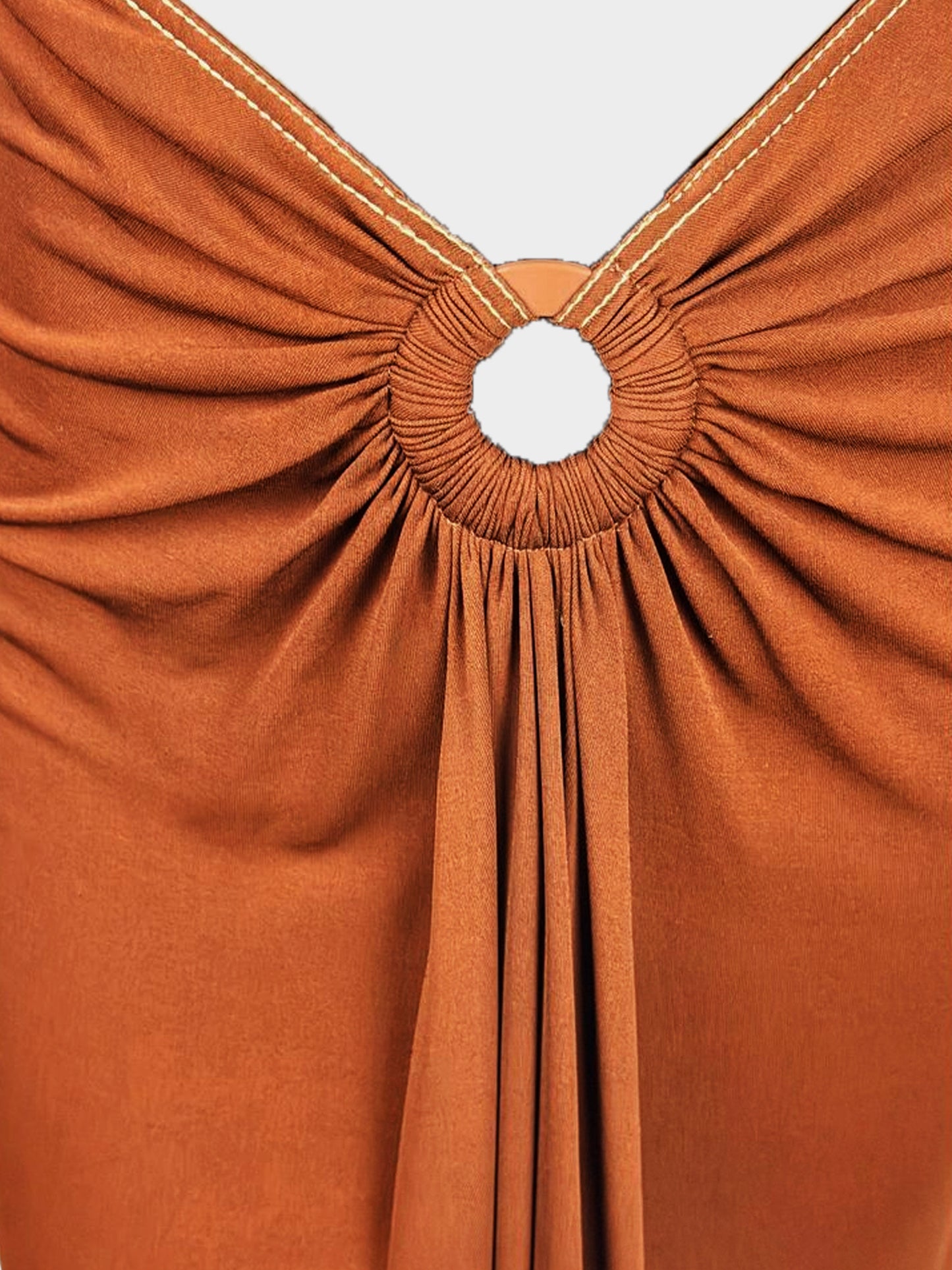 Hermès 1990s Brown Viscose Low-wait Ring Skirt