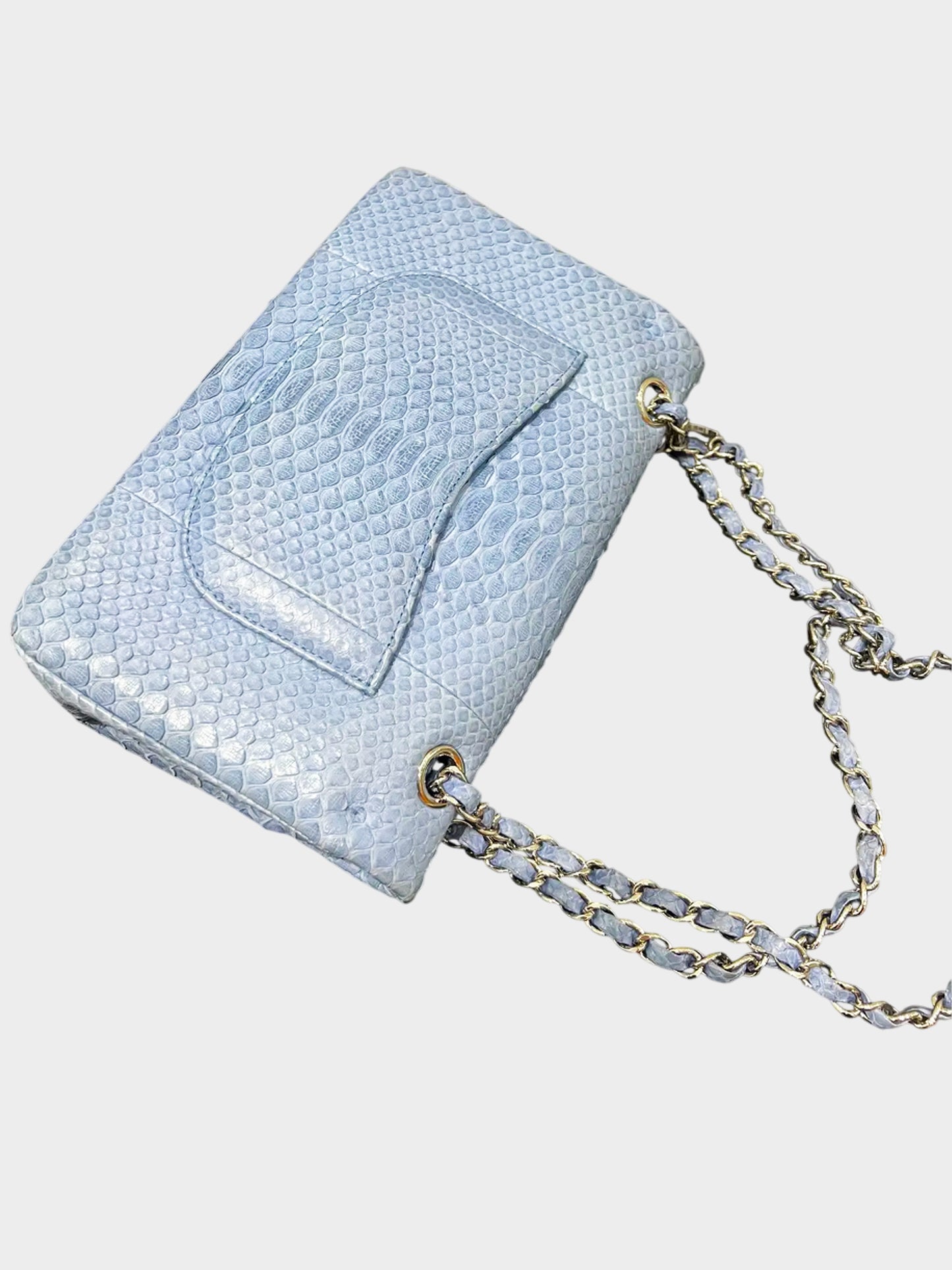Chanel 2013-2014 Powder Blue Python Leather Jumbo Classic Double Flap Bag