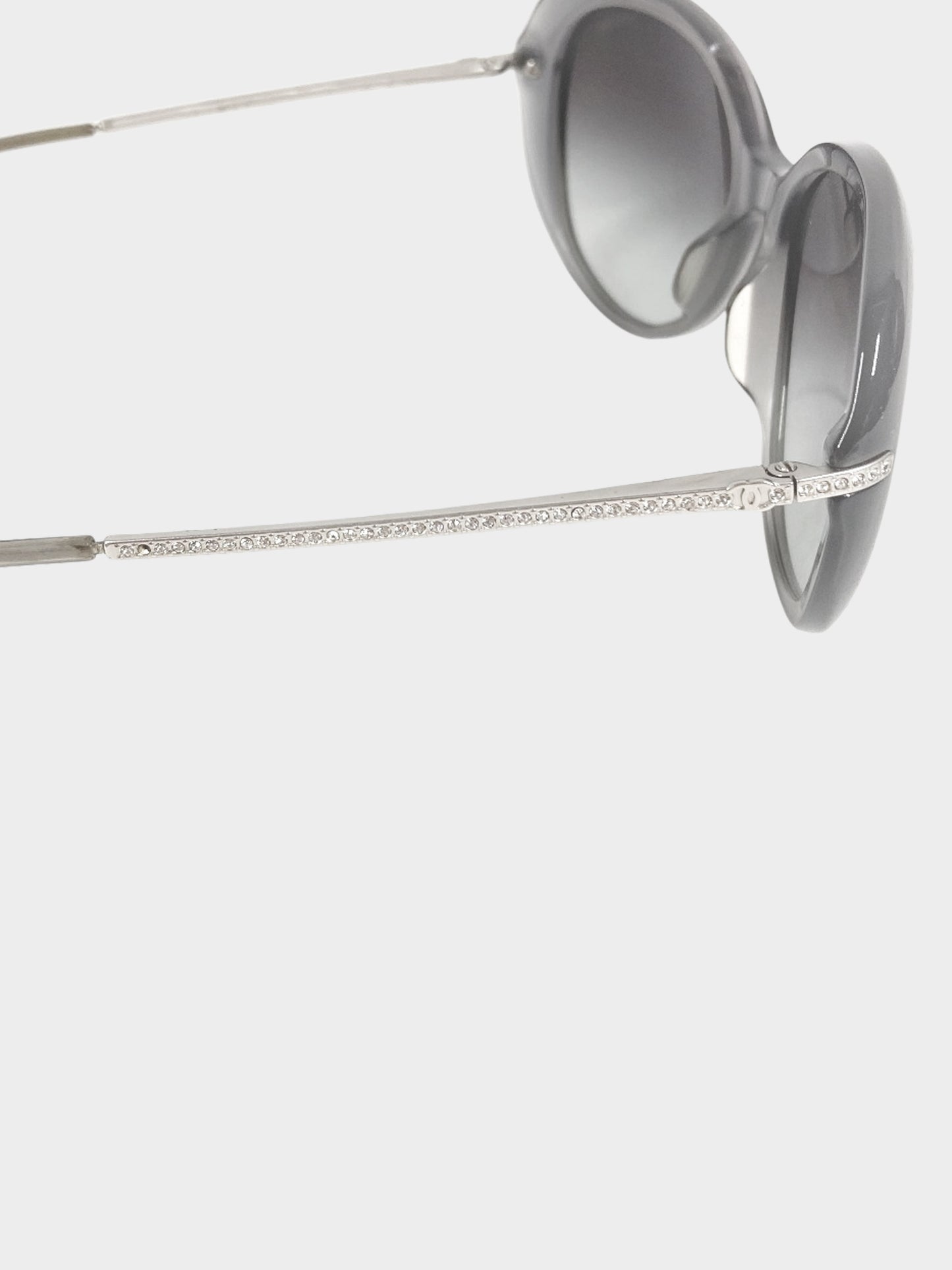 Chanel 2000s Grey and Silver Crystal-embellished Round CC Sunglasses