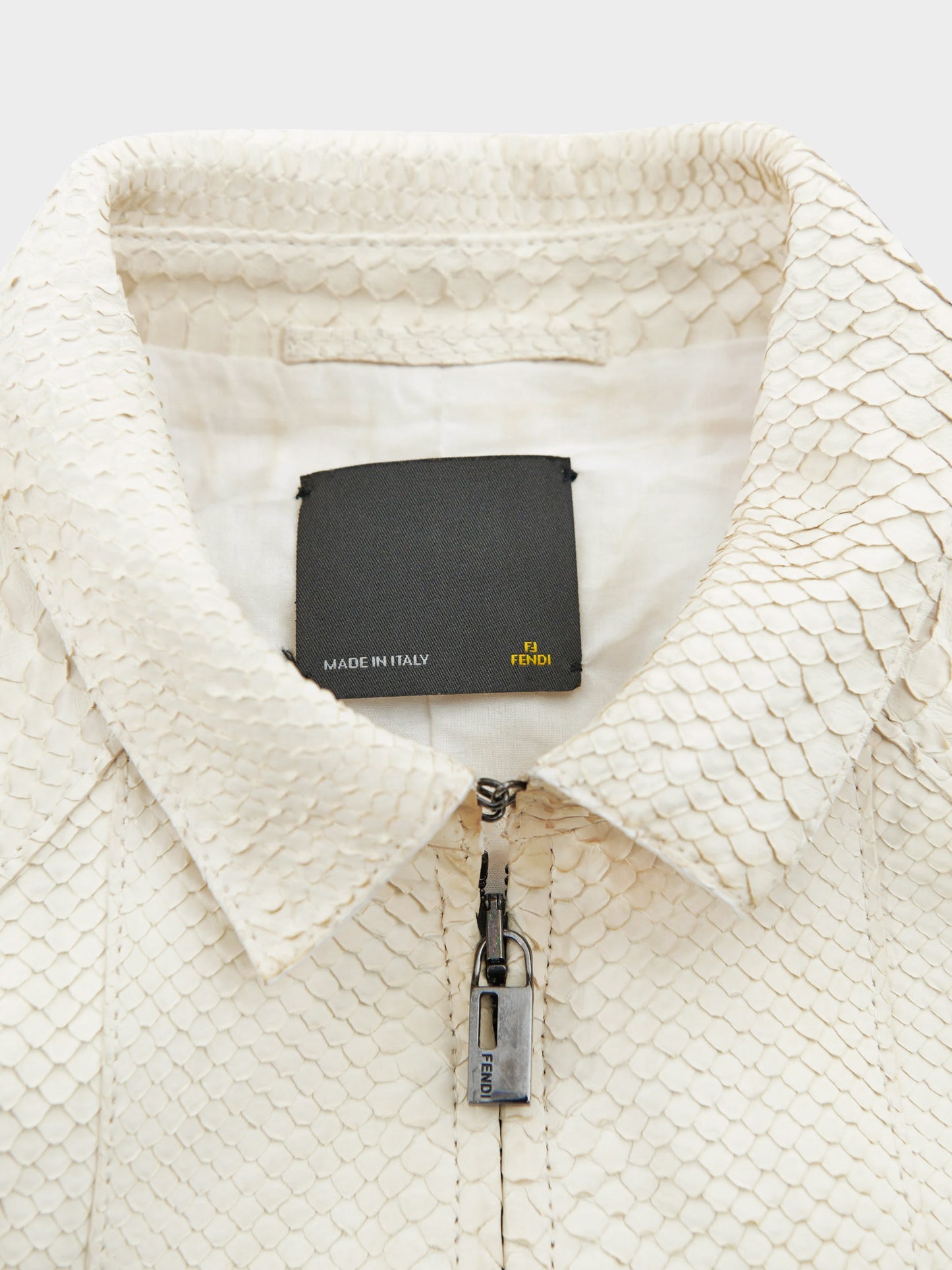Fendi Early 2000s Off White Snakeskin Zip-up Cropped Jacket