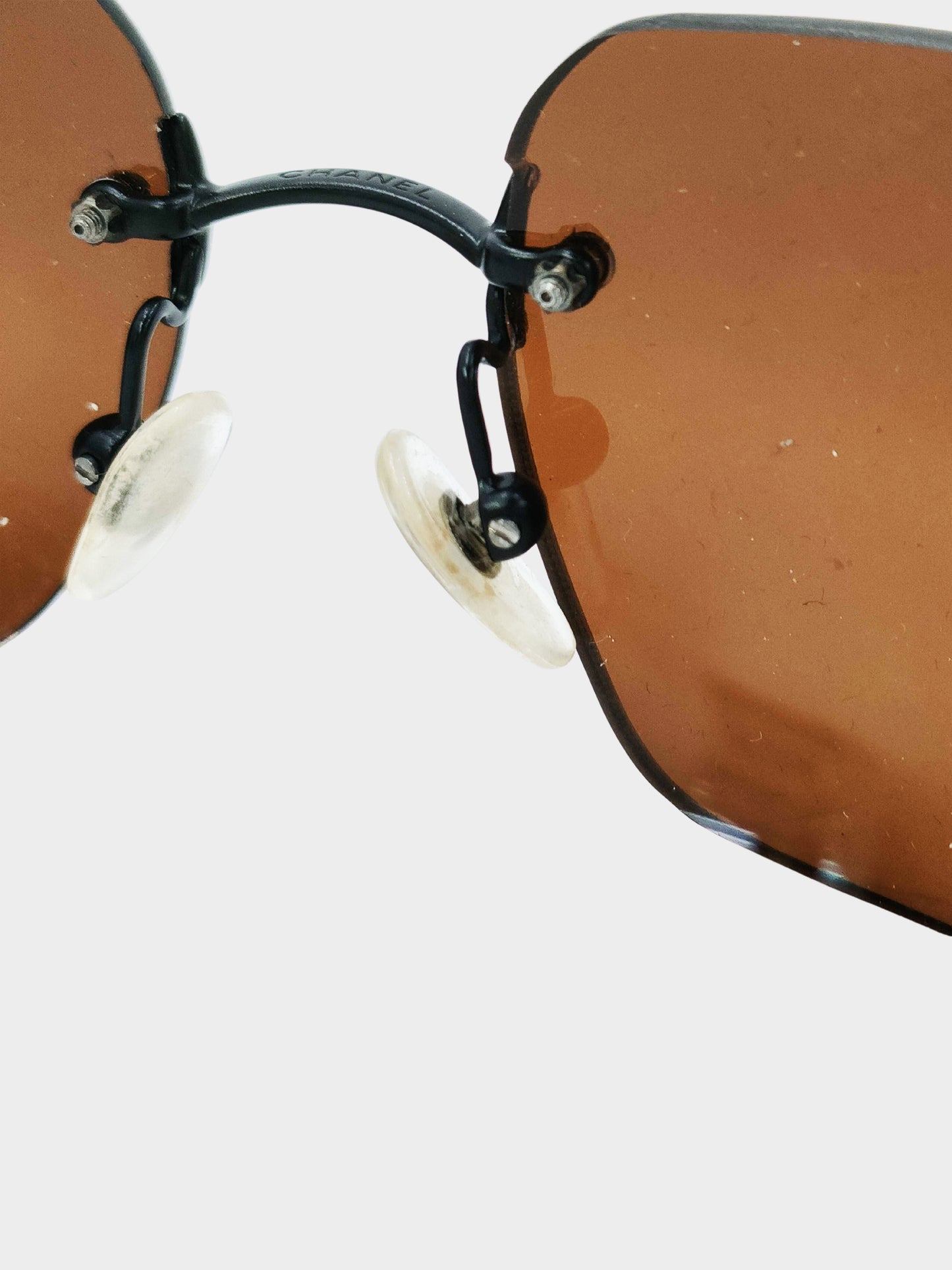 Chanel 2000s Brown Rimless CC and Rhinestones Sunglasses