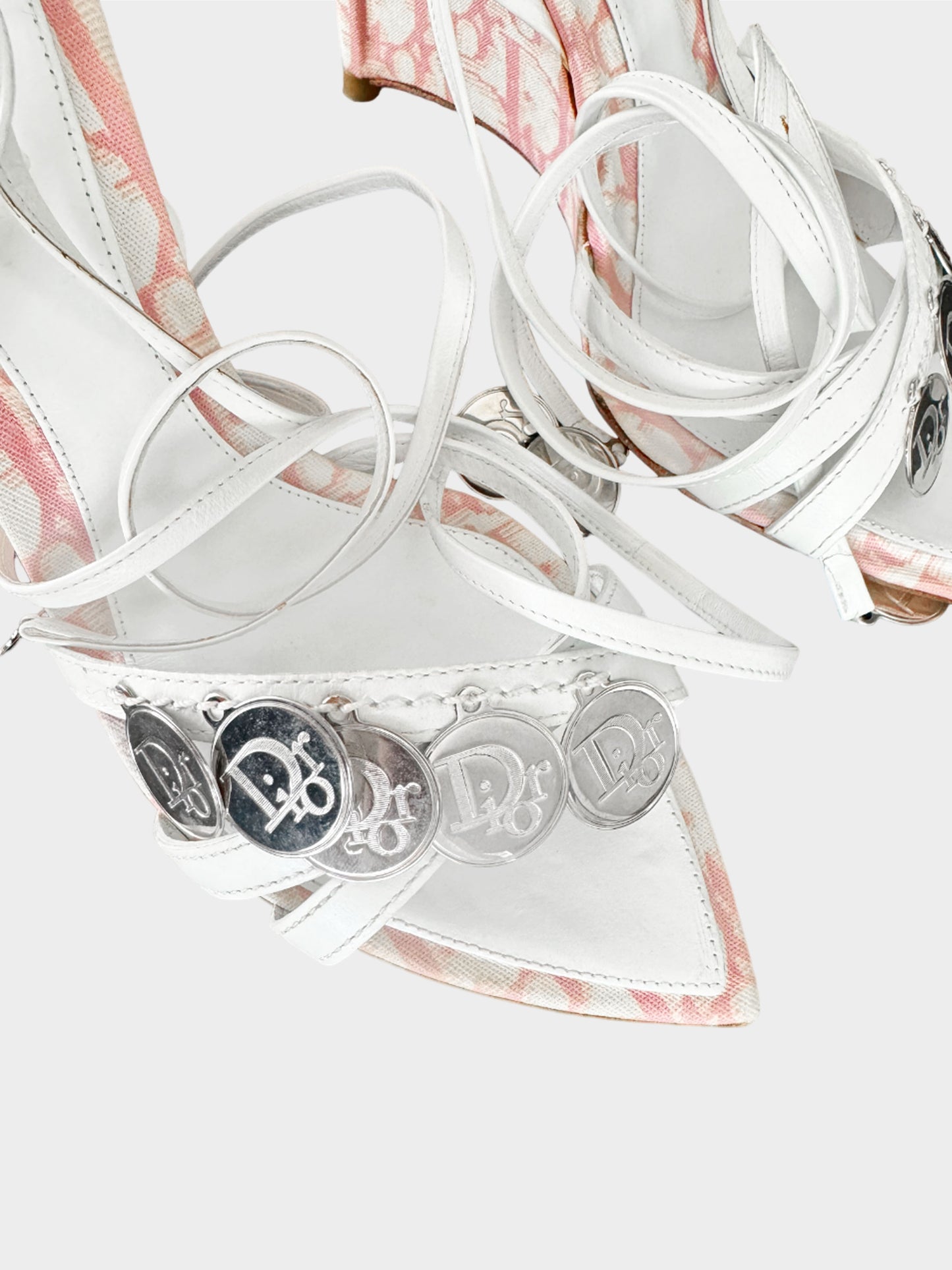 Christian Dior 2000s Pink Trotter Medallion Strappy Wedge Sandals