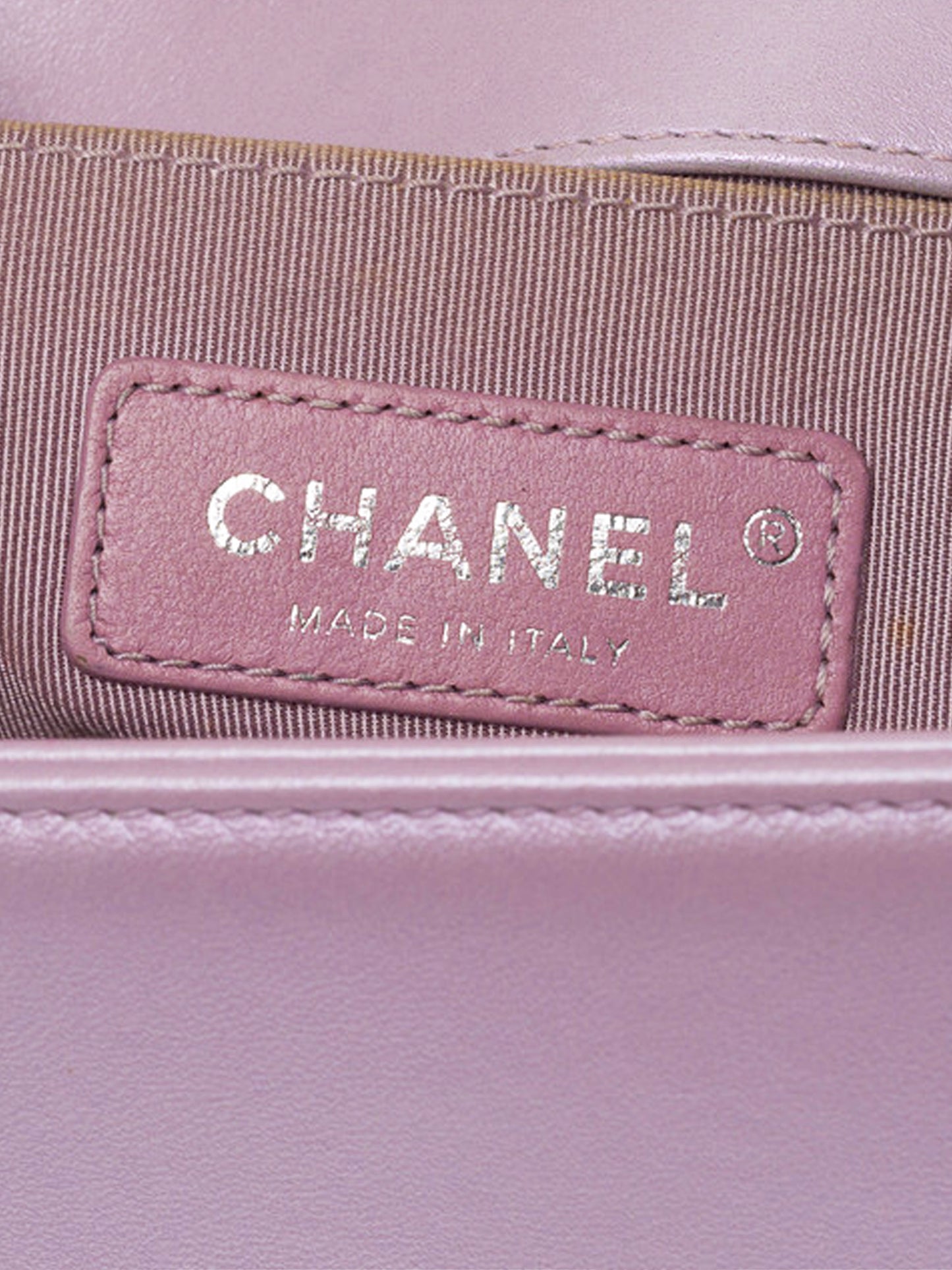 Chanel 2018 Metallic Lilac Lambskin Chevron Stitch Medium Boy Flap Bag