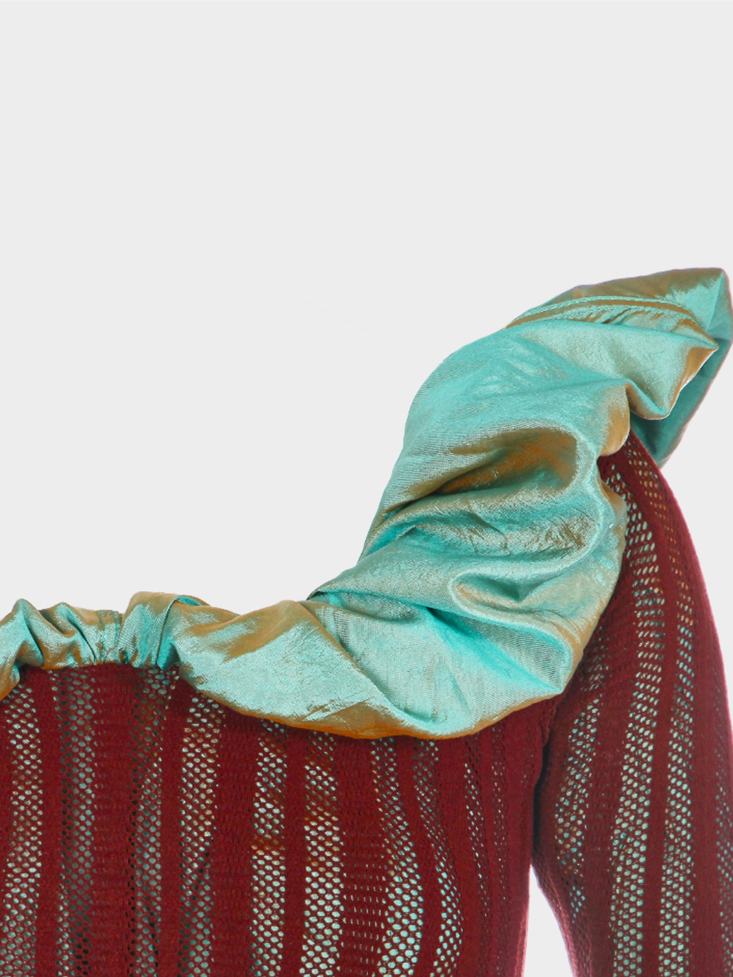 Jean Paul Gaultier SS 2001 Archival Burgundy Mesh Iridescent Taffeta Two-piece Ensemble