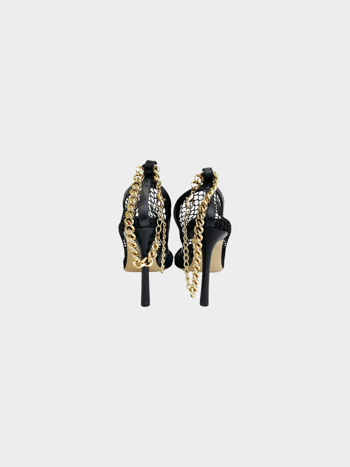 Bottega Veneta Late 2010s Black Mesh Pumps with Gold Chain