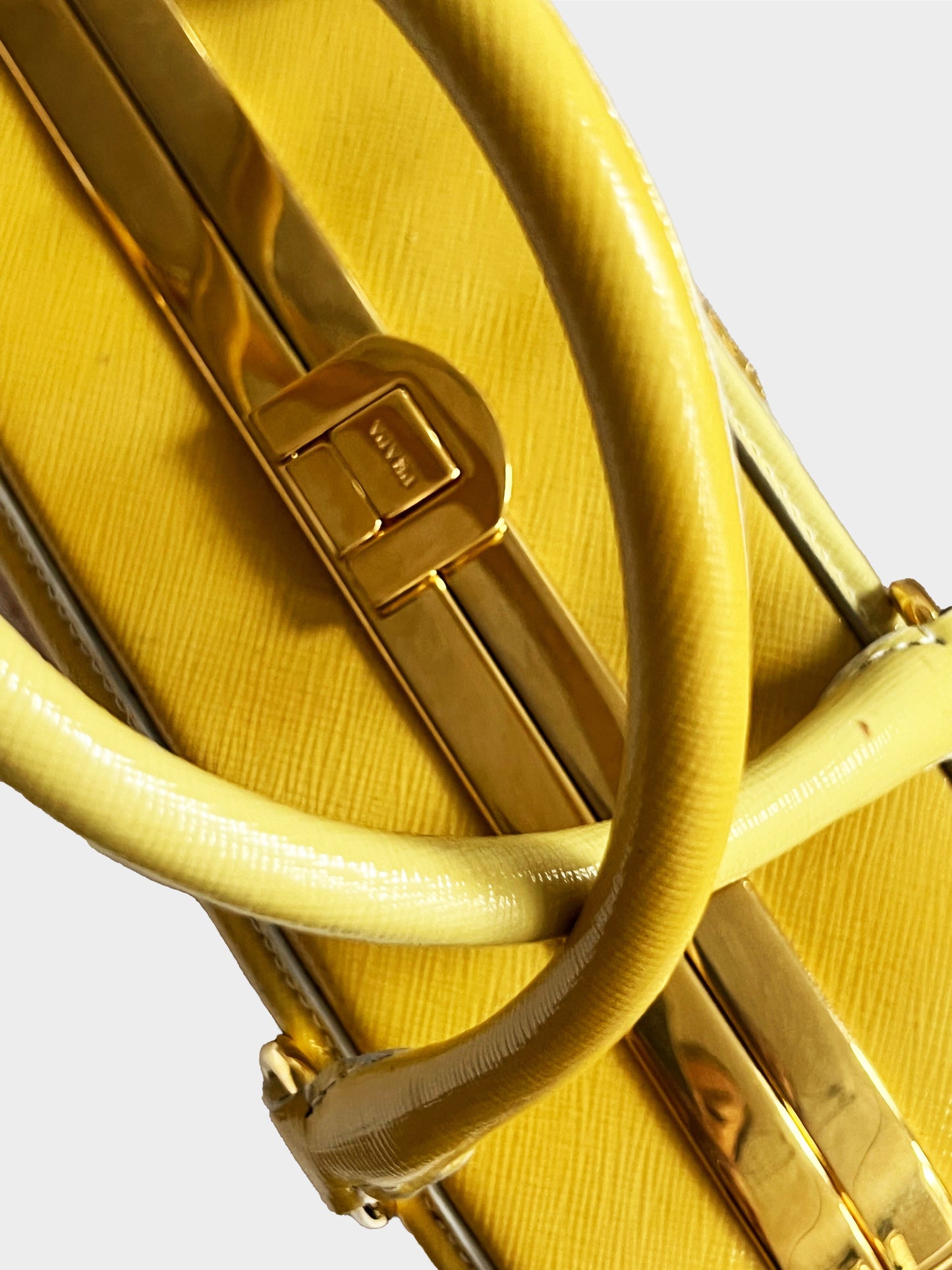 Prada 2000s Yellow Wicker Saffiano Pyramid Frame Tote