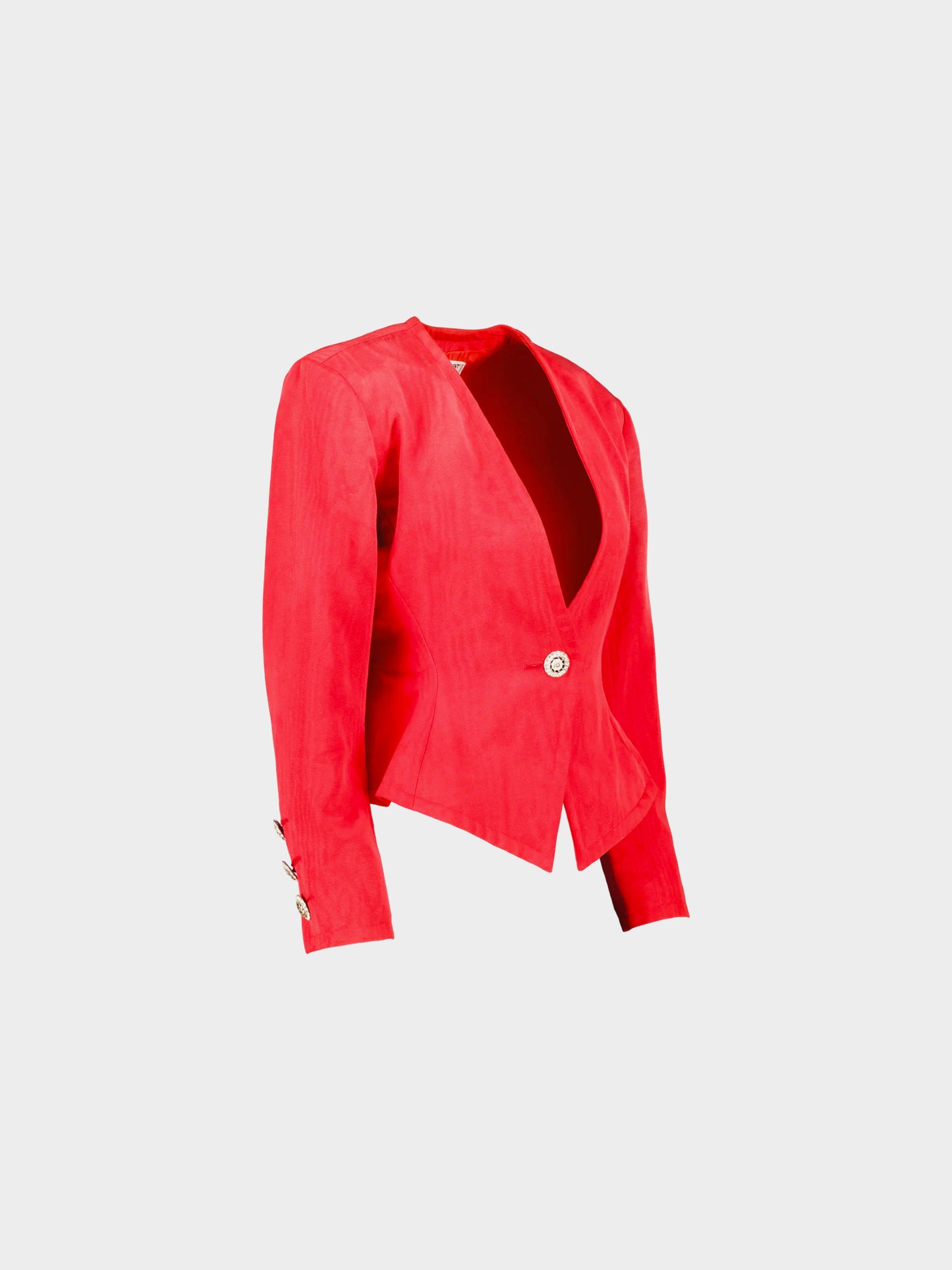 Yves Saint Laurent 1988 Red Moiré Peplum Blazer