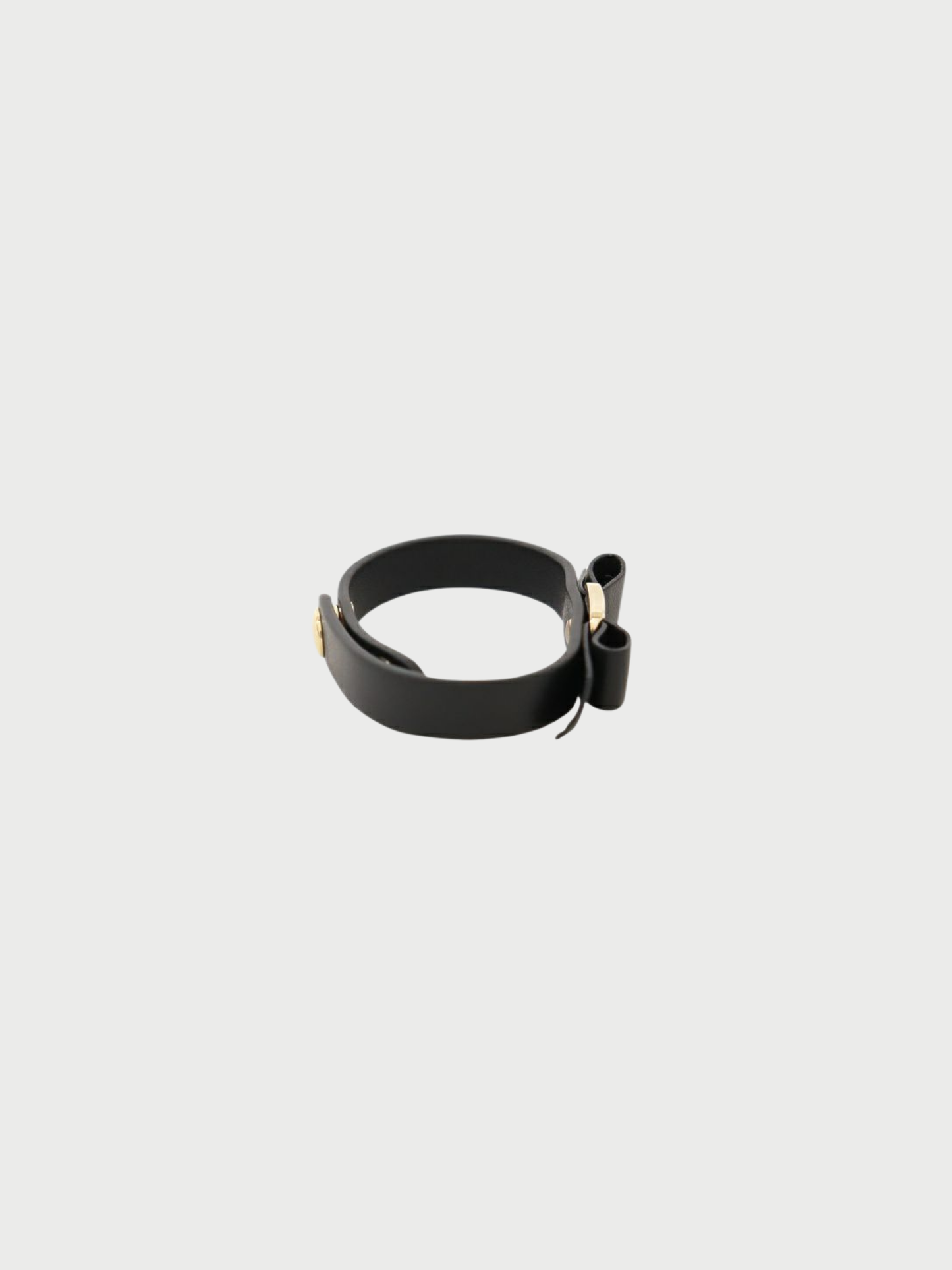 Salvatore Ferragamo 2000s Black Leather Gold Vara Ribbon Bracelet