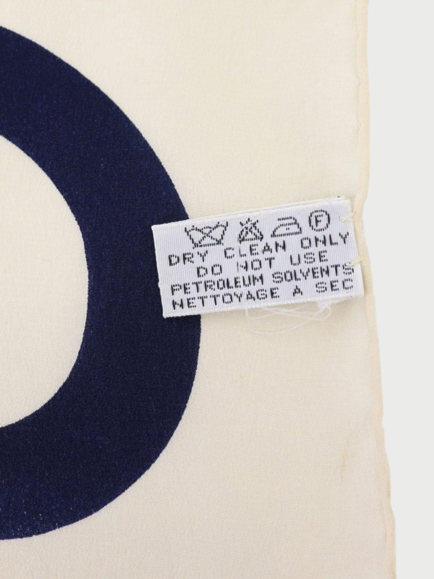 Chanel 1990s Ivory Navy Silk Logo Scarf