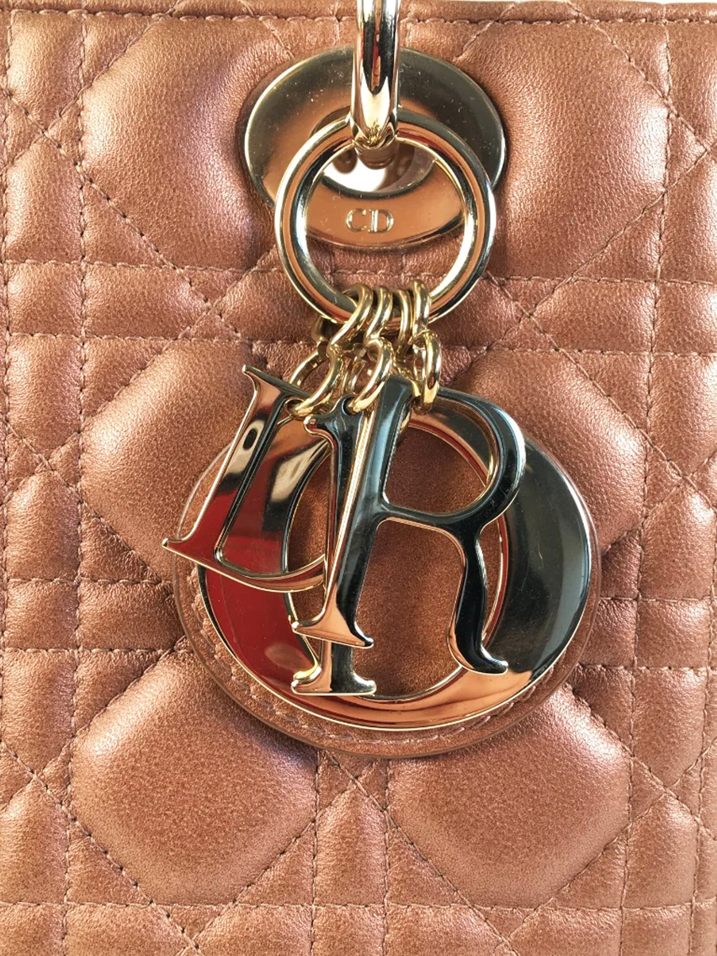 Christian Dior 2014 Metallic Brown Leather Medium Lady Dior 2-Way Hand Bag