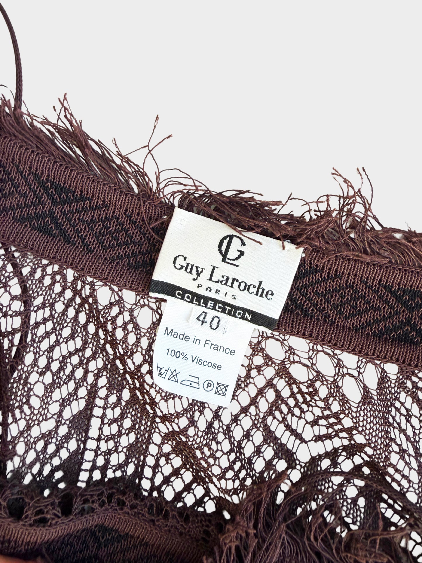 Guy Laroche 2003 Rare Runway Brown Abstract Pattern Sheer Long Dress