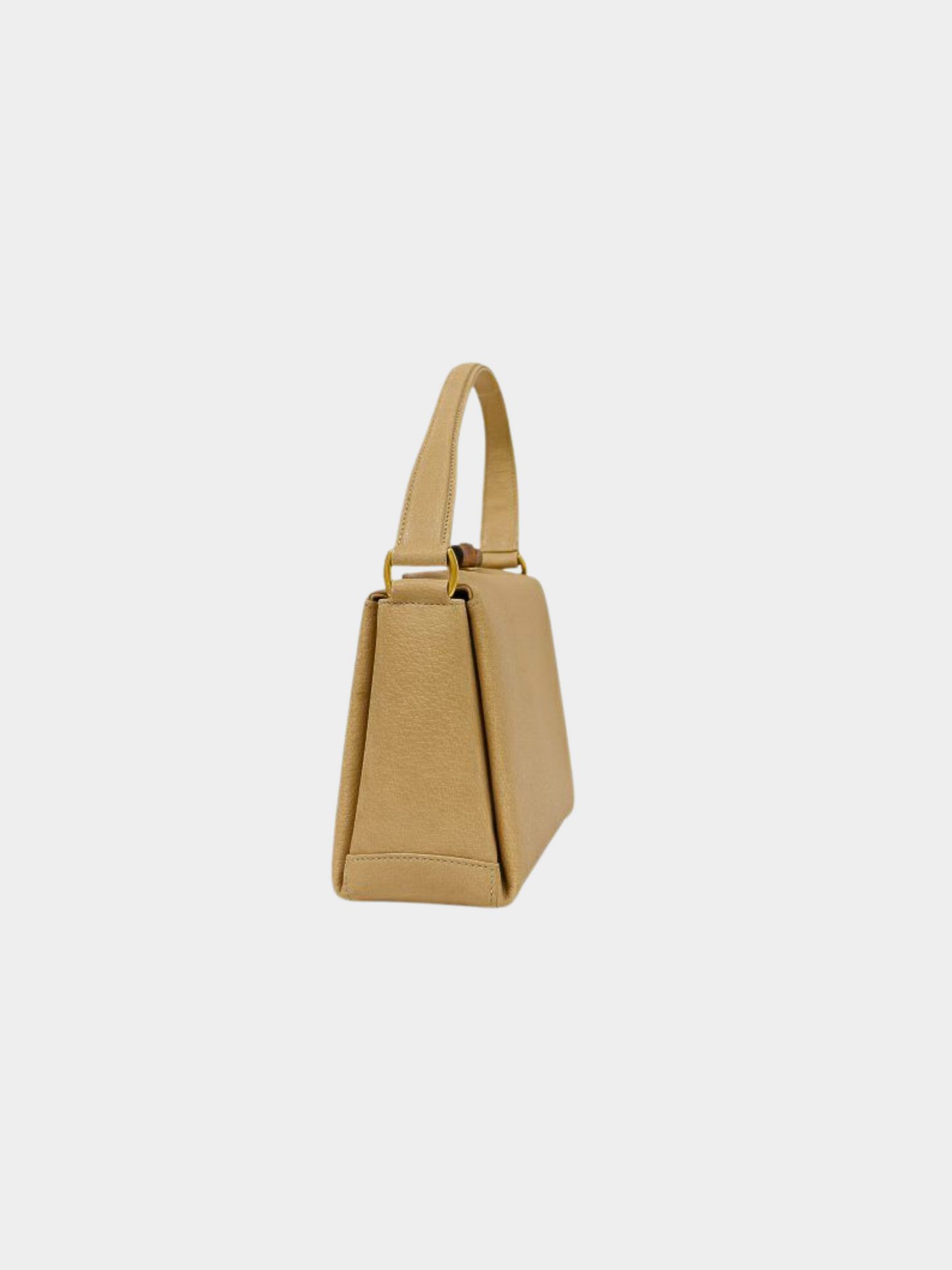 Gucci 1990s Beige Bamboo Turn Lock Leather Handbag