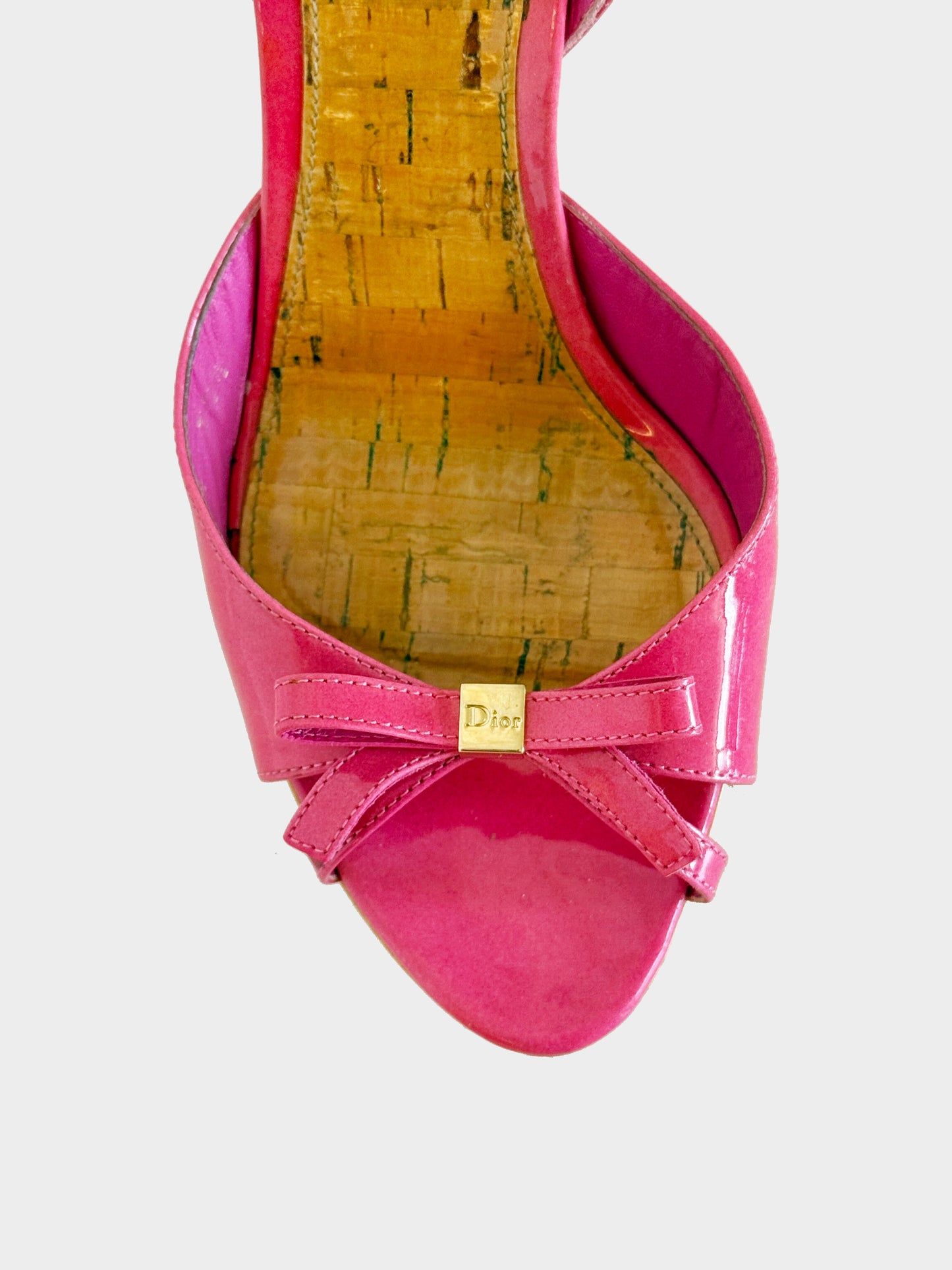 Christian Dior 2000s Pink Patent Leather Bow and Wooden Heels
