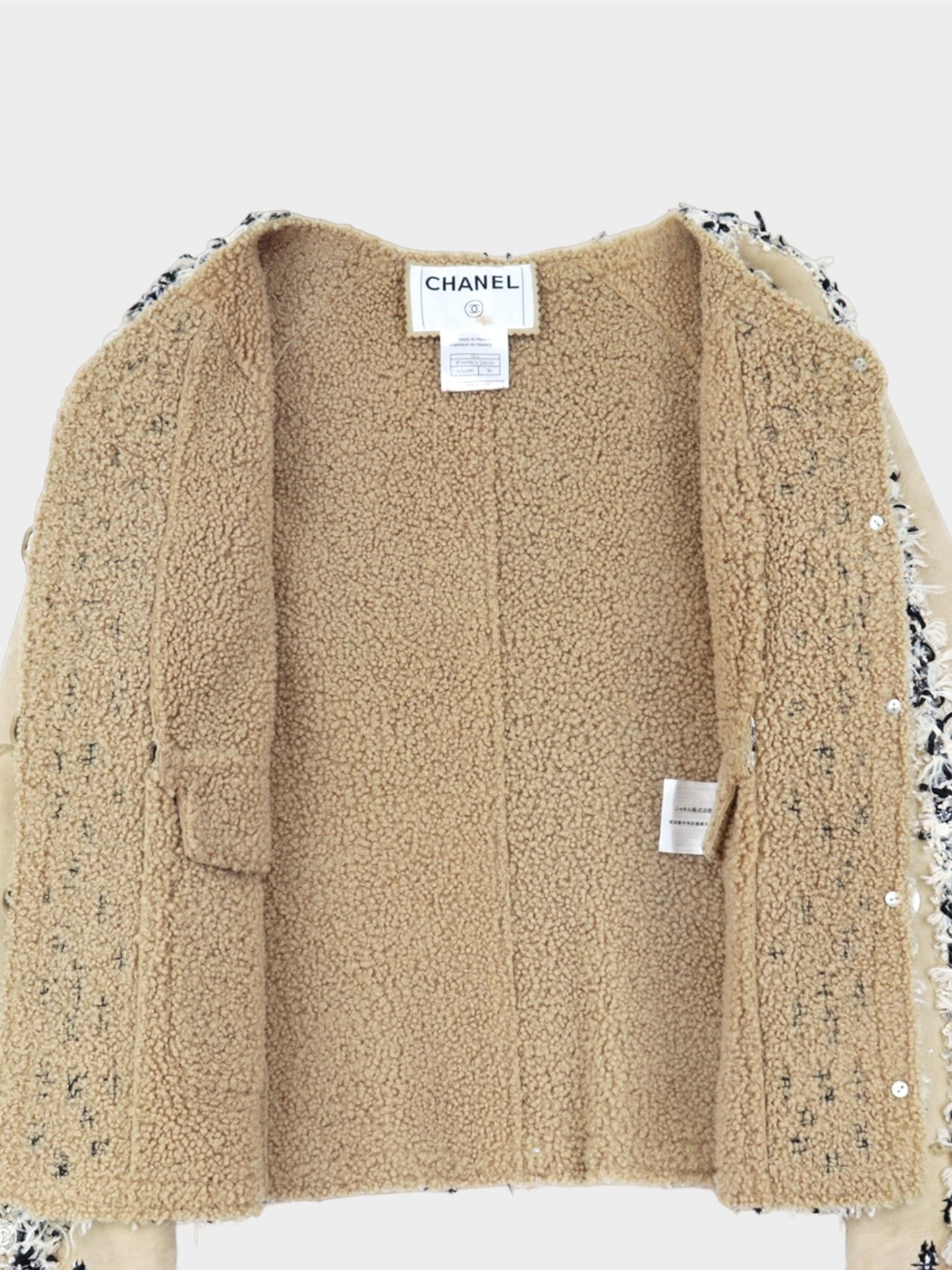 Chanel FW 2005 Beige Tweed Shearling-lined Jacket
