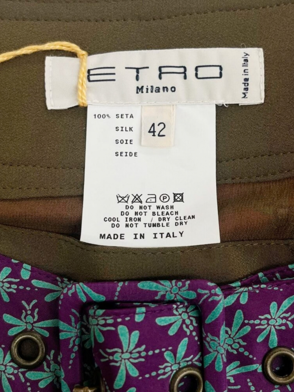 Etro 2000s Green Pink Purple Silk Chiffon Pleated Belted Skirt