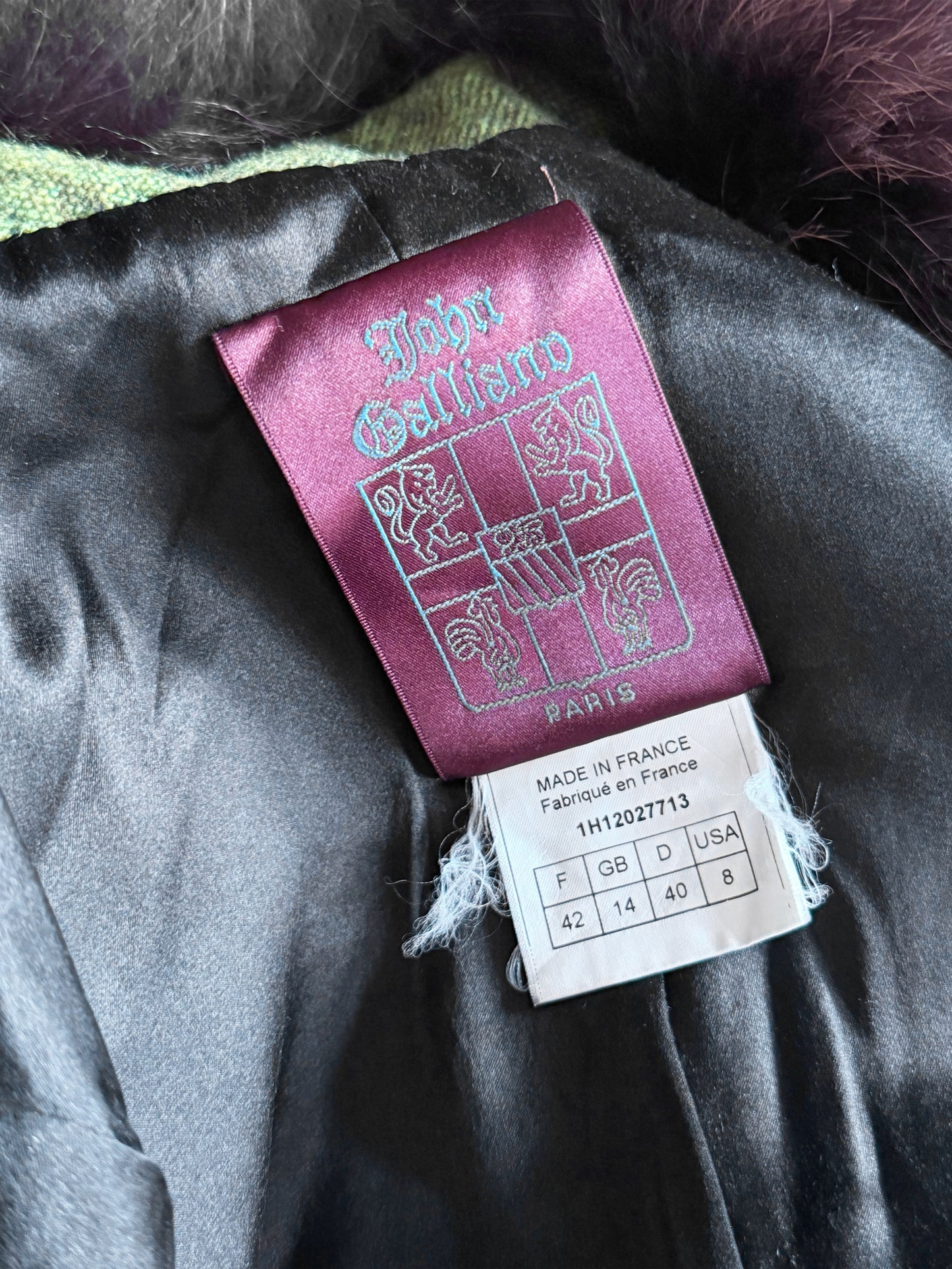 John Galliano 2001 Green Fox Fur-Trimmed Jacket and Skirt Set