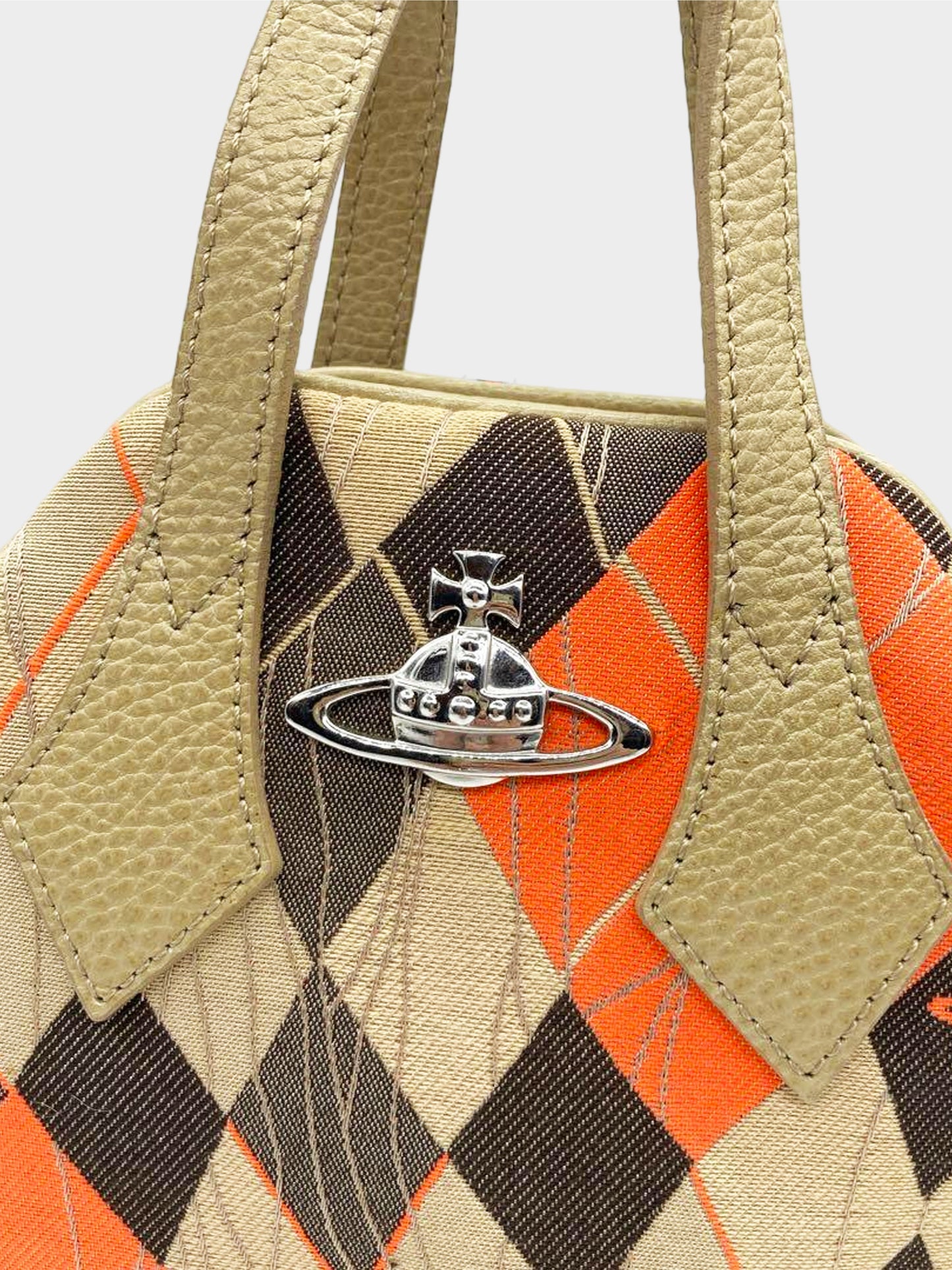 Vivienne Westwood 2000s Khaki and Orange Yasmine Tartan Argyle Tote Bag
