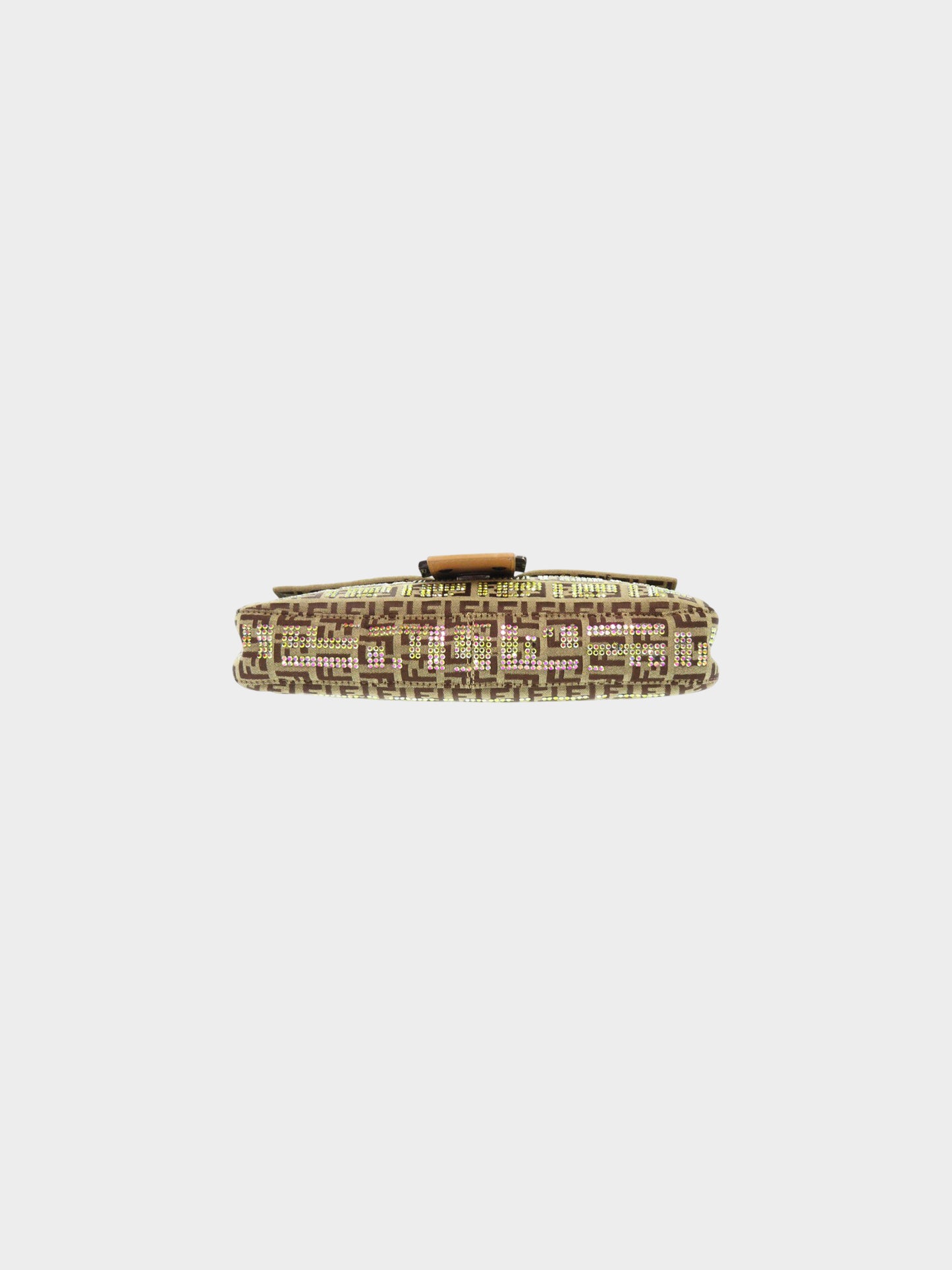Fendi 2010s Beige and Brown Zucchino Crystal-studded Canvas Baguette