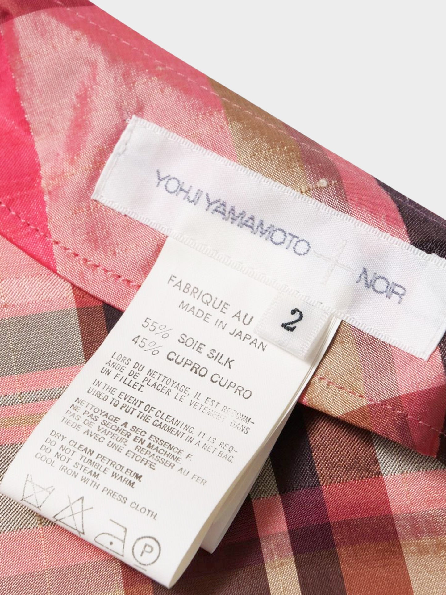 Yohji Yamamoto SS 2013 Pink Check Pattern Print Silk Skirt