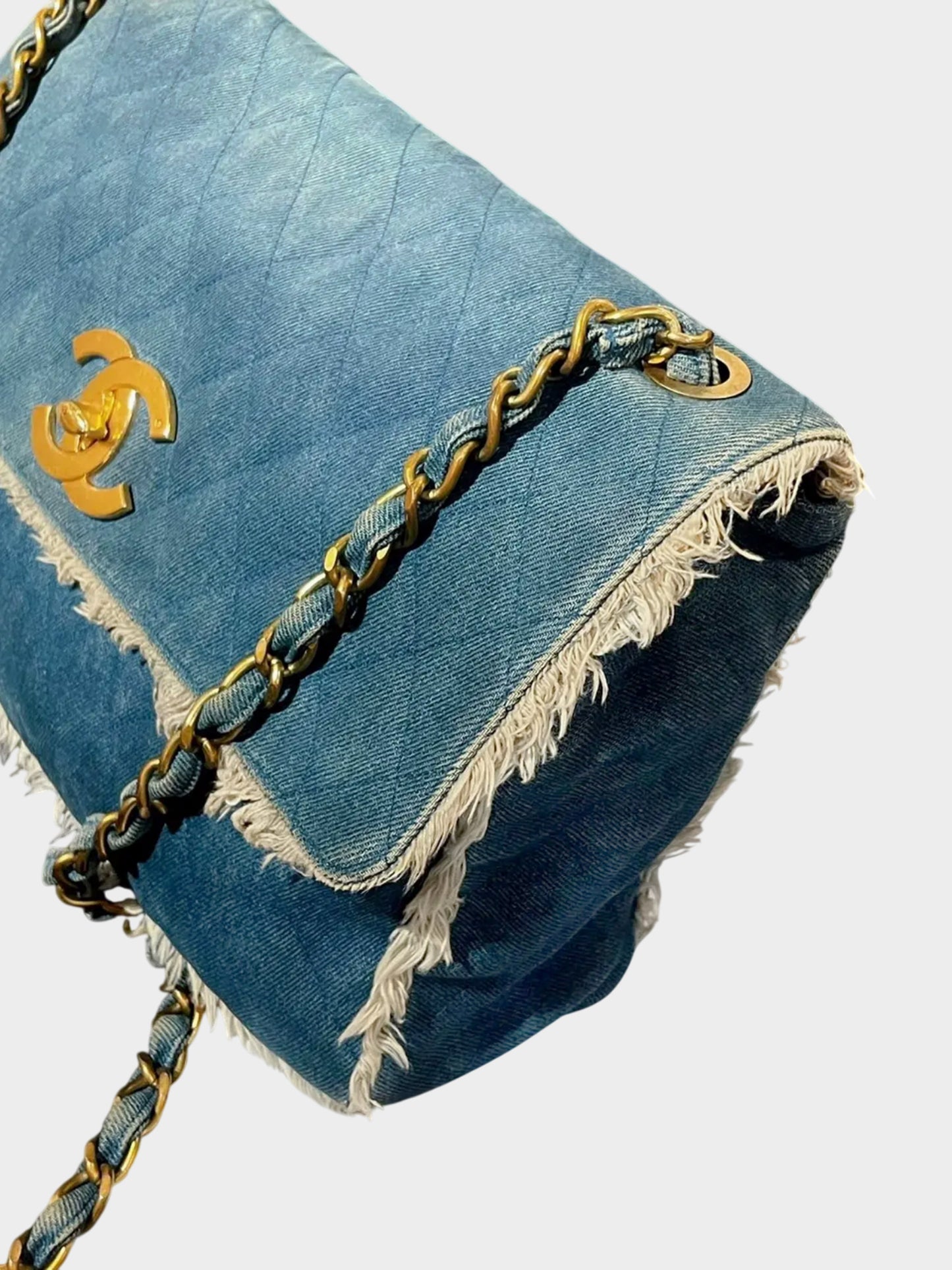 Chanel Late 1990s Denim Blue Quilted Maxi Flap Bag