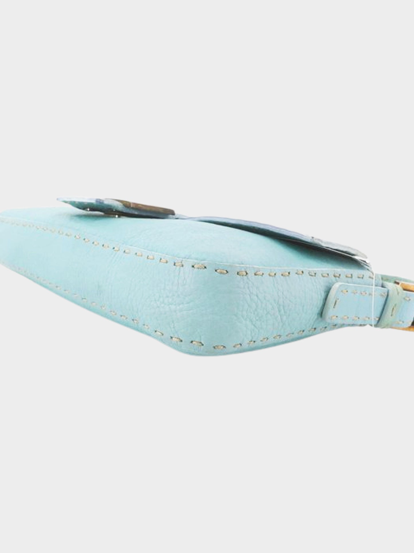 Fendi 2000s Sky Blue Pebbled Leather Selleria Baguette