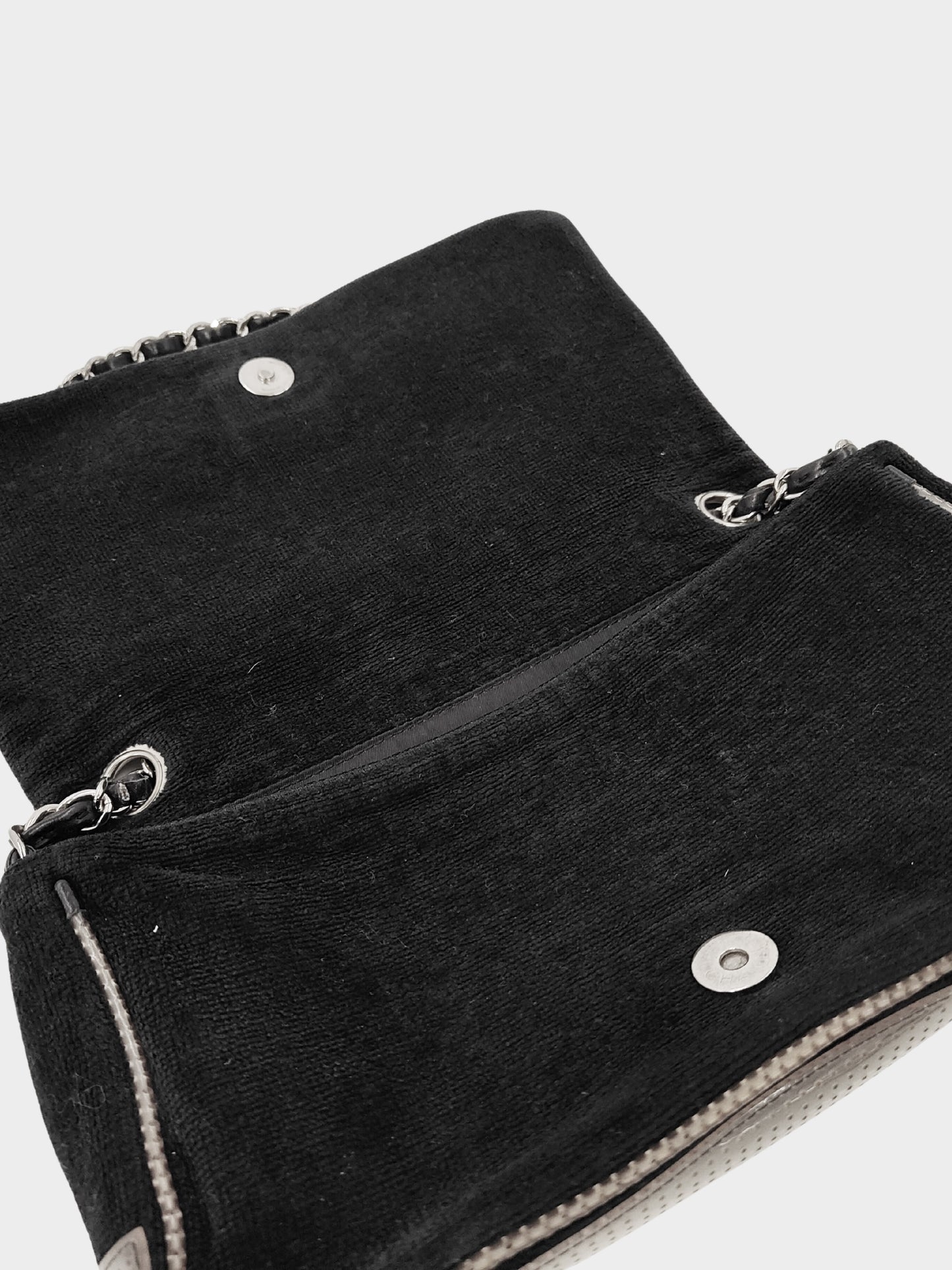 Chanel 2008-2009 Black Terrycloth and Perforated PVC Trim Flap Bag