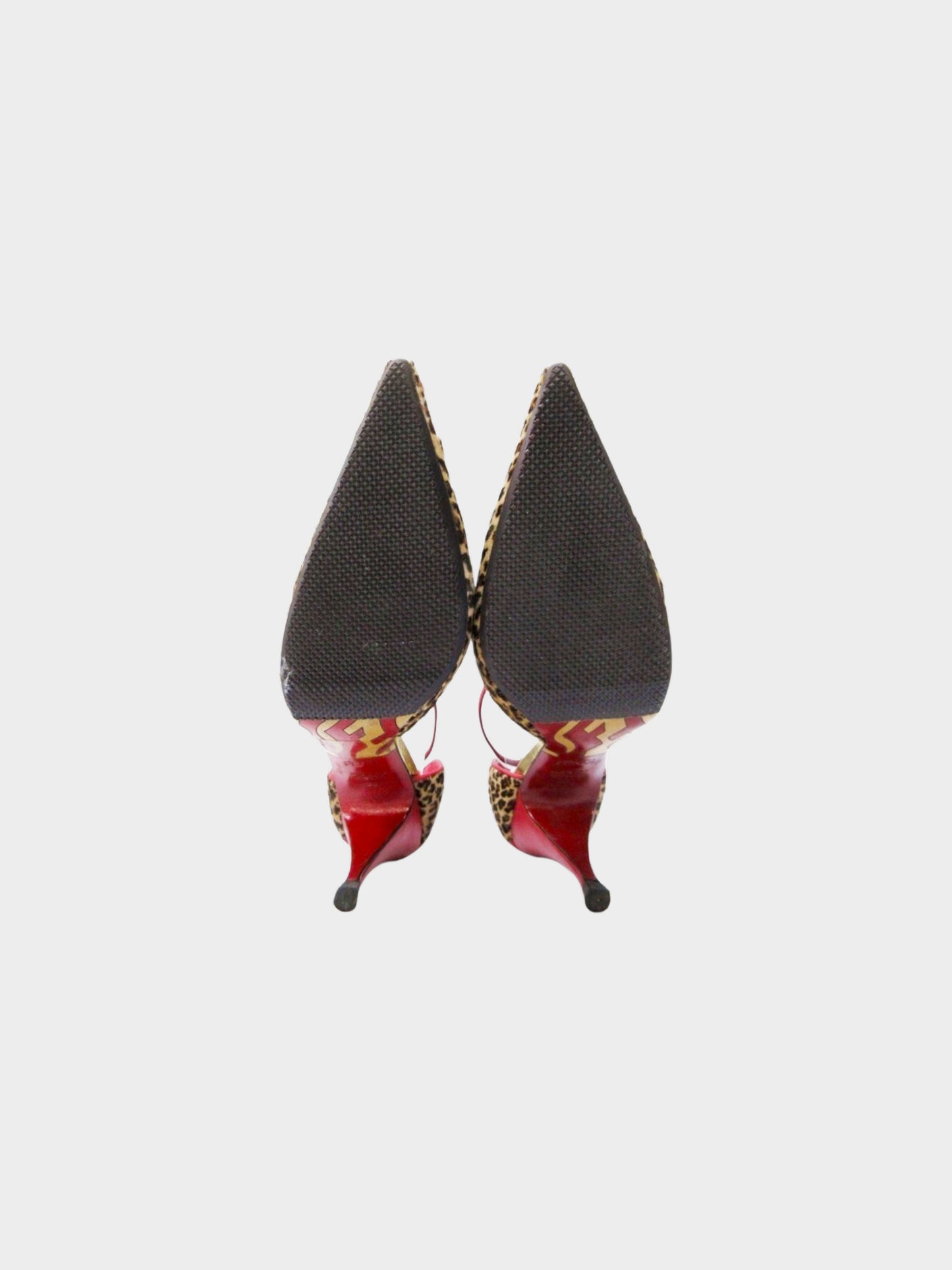 Fendi 2000s Leopard Print and Red Leather Ponyhair Heels