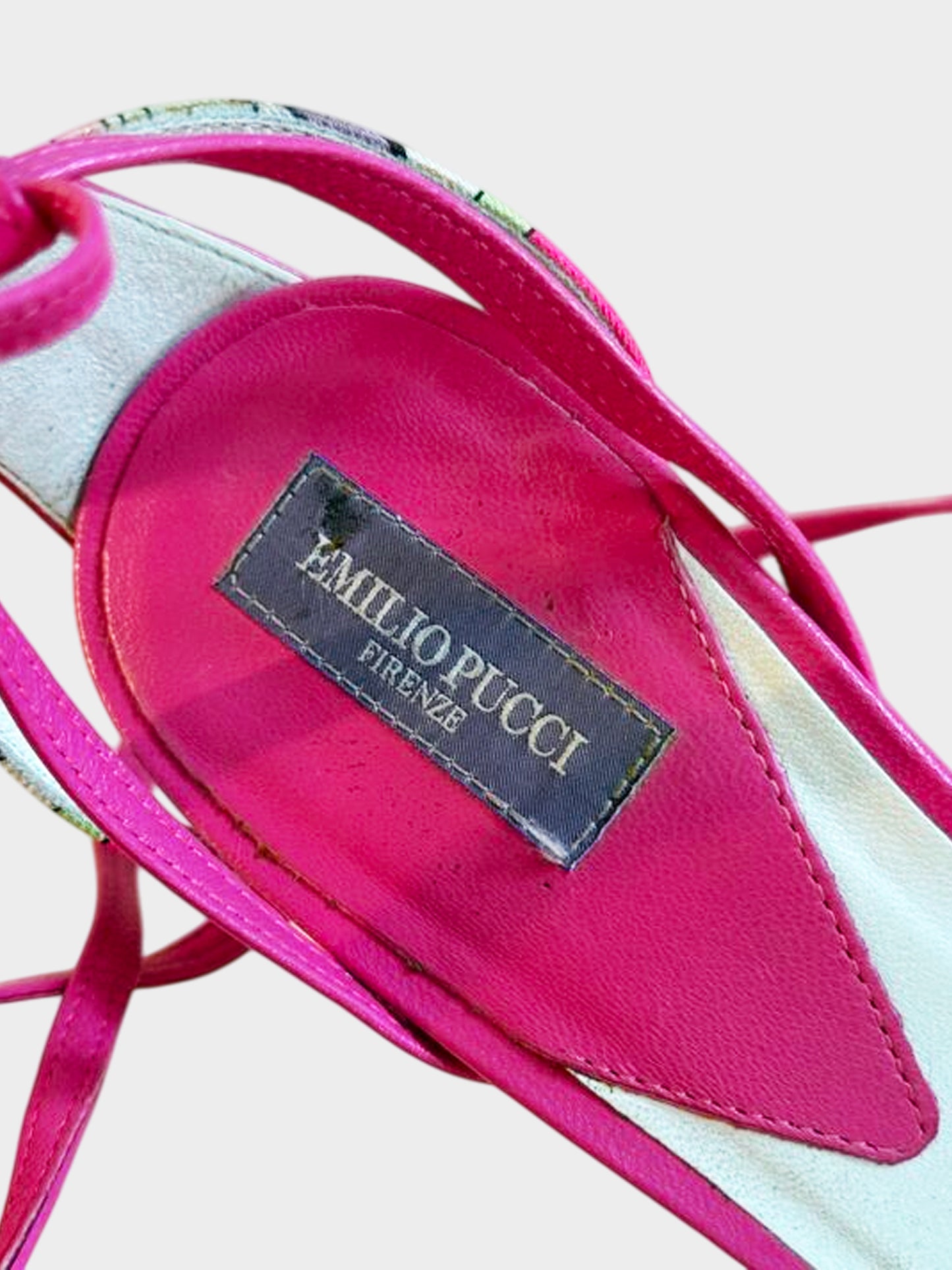 Emilio Pucci 2000s Pink Floral Ankle Wrap Strappy Heels