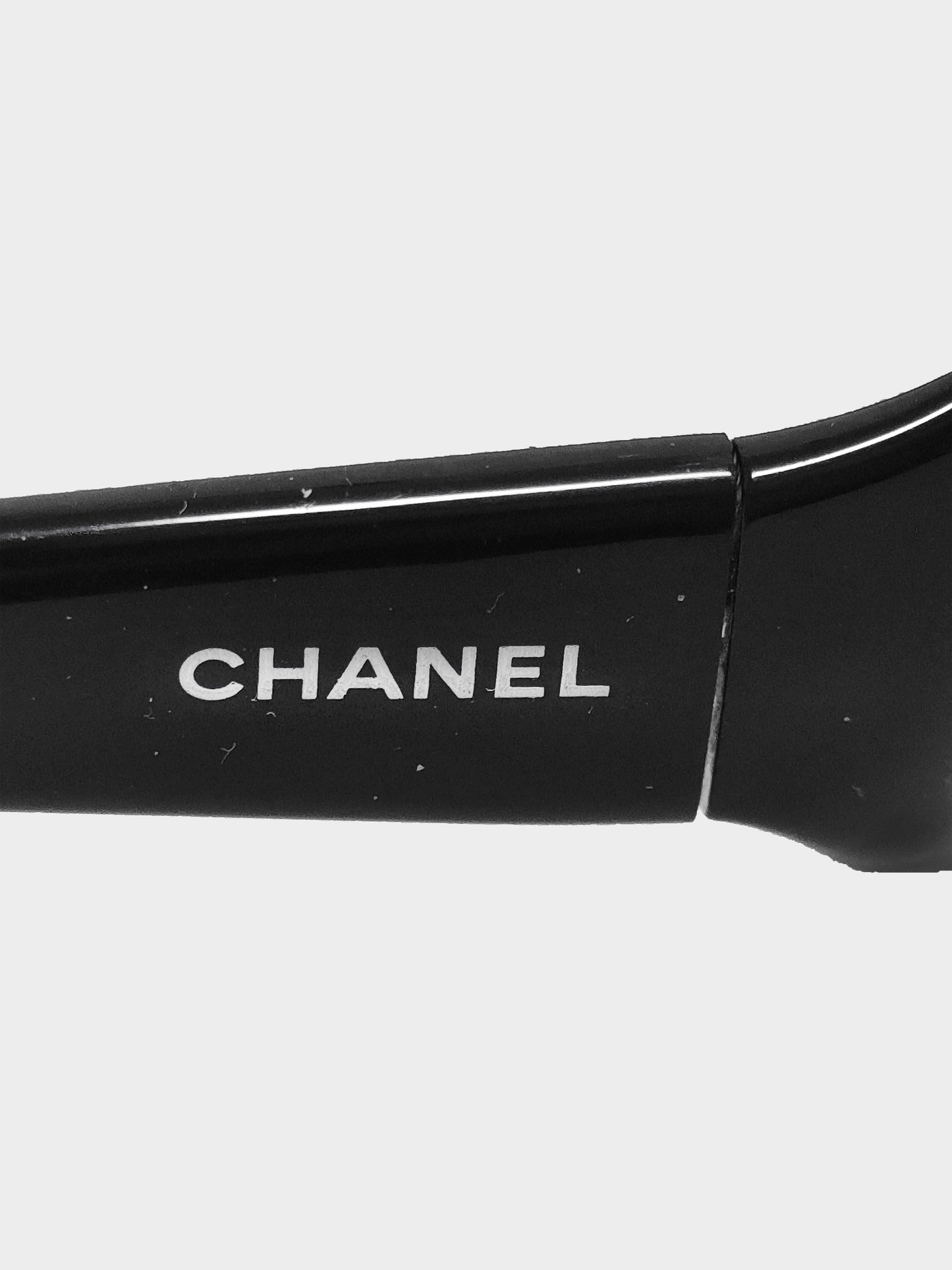 Chanel 2000s Black and Khaki Oval Sunglasses