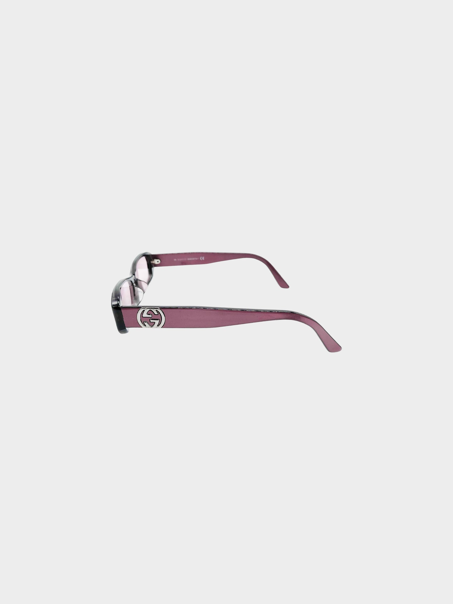 Gucci 2000s Purple GG-9051 Narrow Rectangular Sunglasses