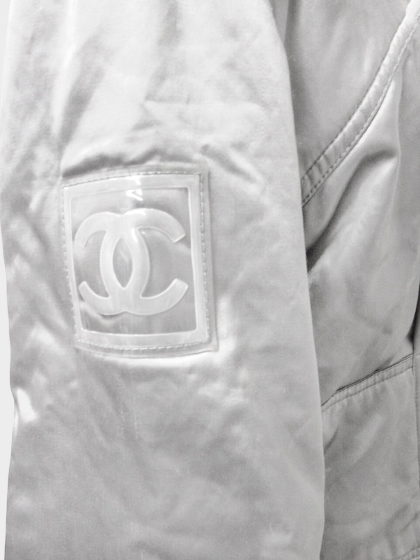 Chanel Sport Fall 2004 Vintage Metallic Silver CC Zip-up Long Coat