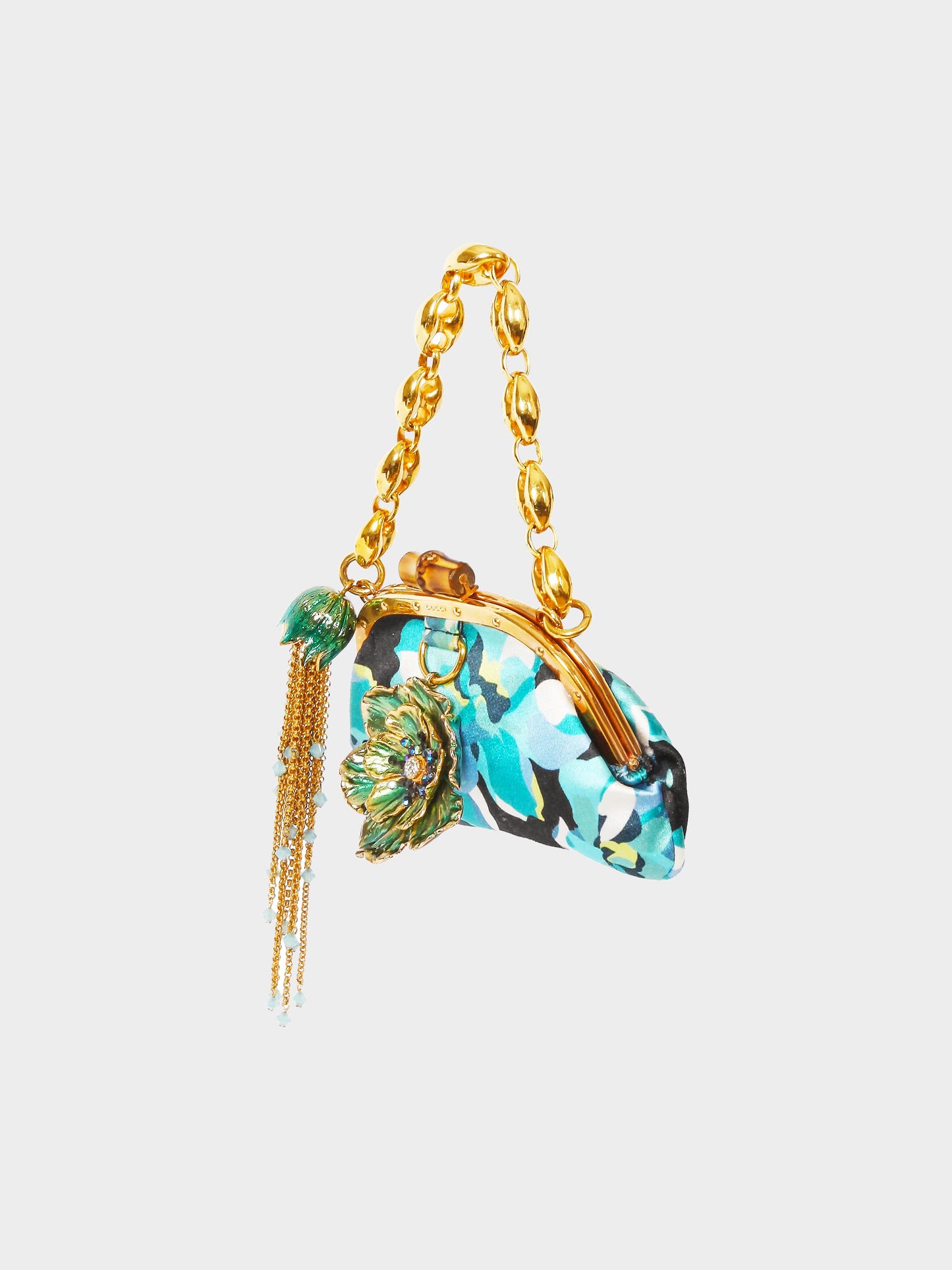 Gucci SS 2006 Blue Floral Print Silk Satin Poppy Flower Pochette