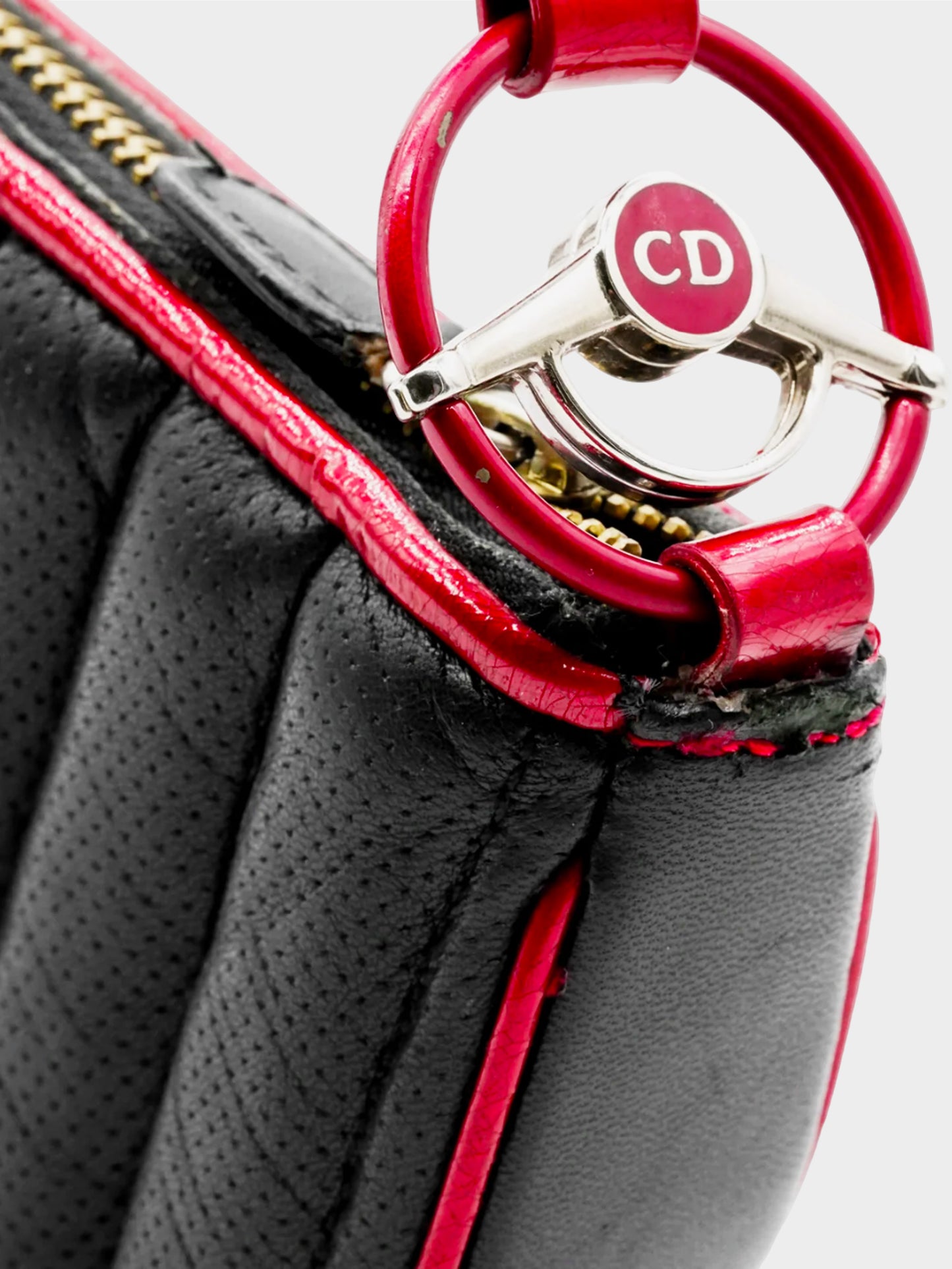 Christian Dior SS 2001 Black and Red Leather Petit Cadillac Saddle Bag