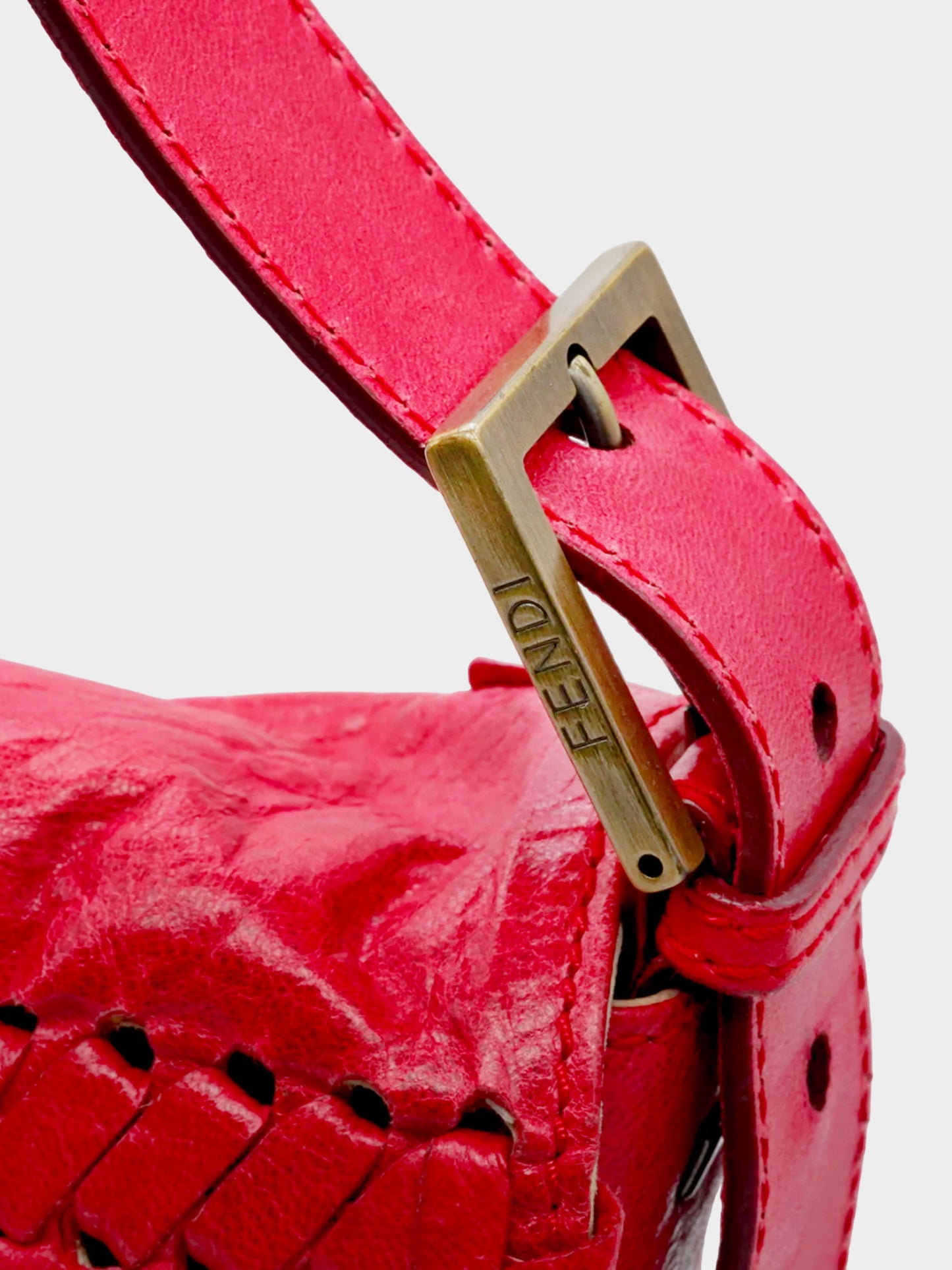 Fendi 2005 Red Whipstitch Maxi Mamma Baguette