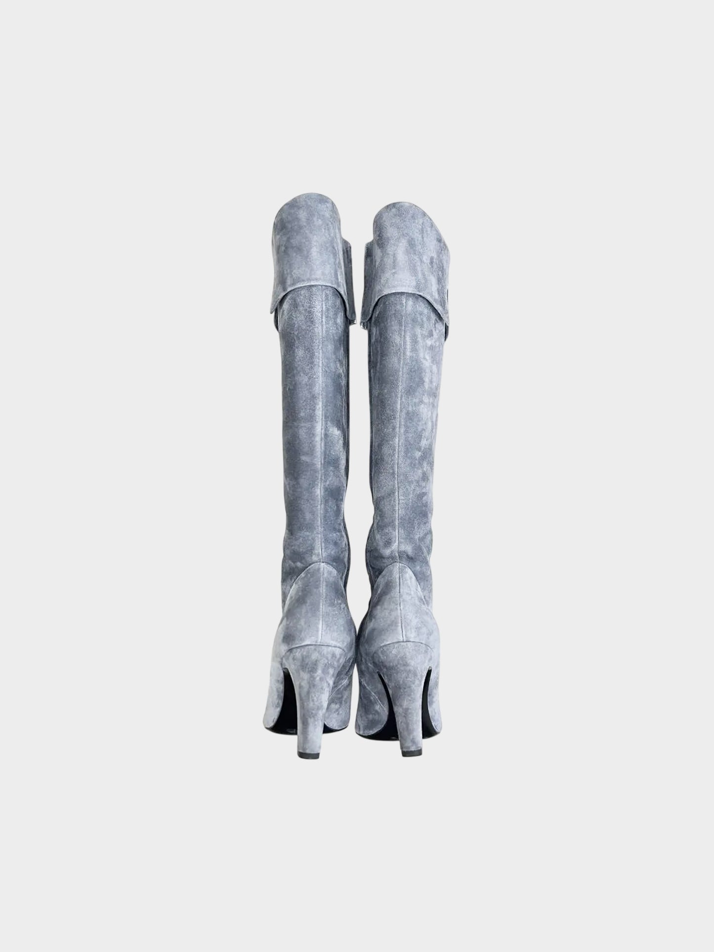 Chanel 2022 Grey Suede Heeled Boots