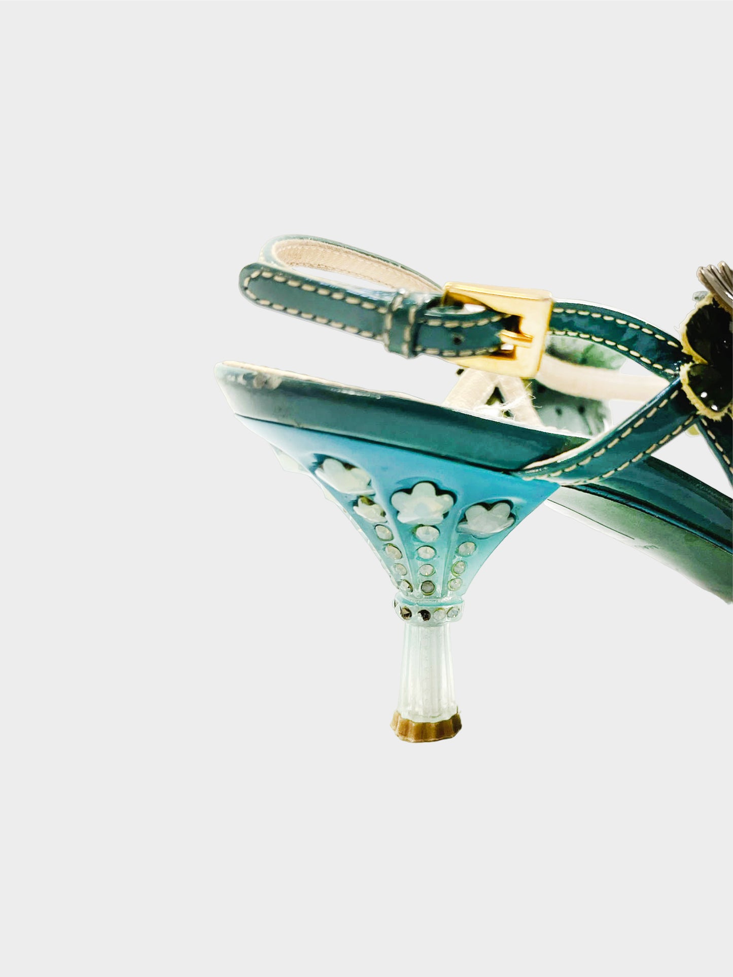 Prada 2000s Limited Edition Green Floral Heels